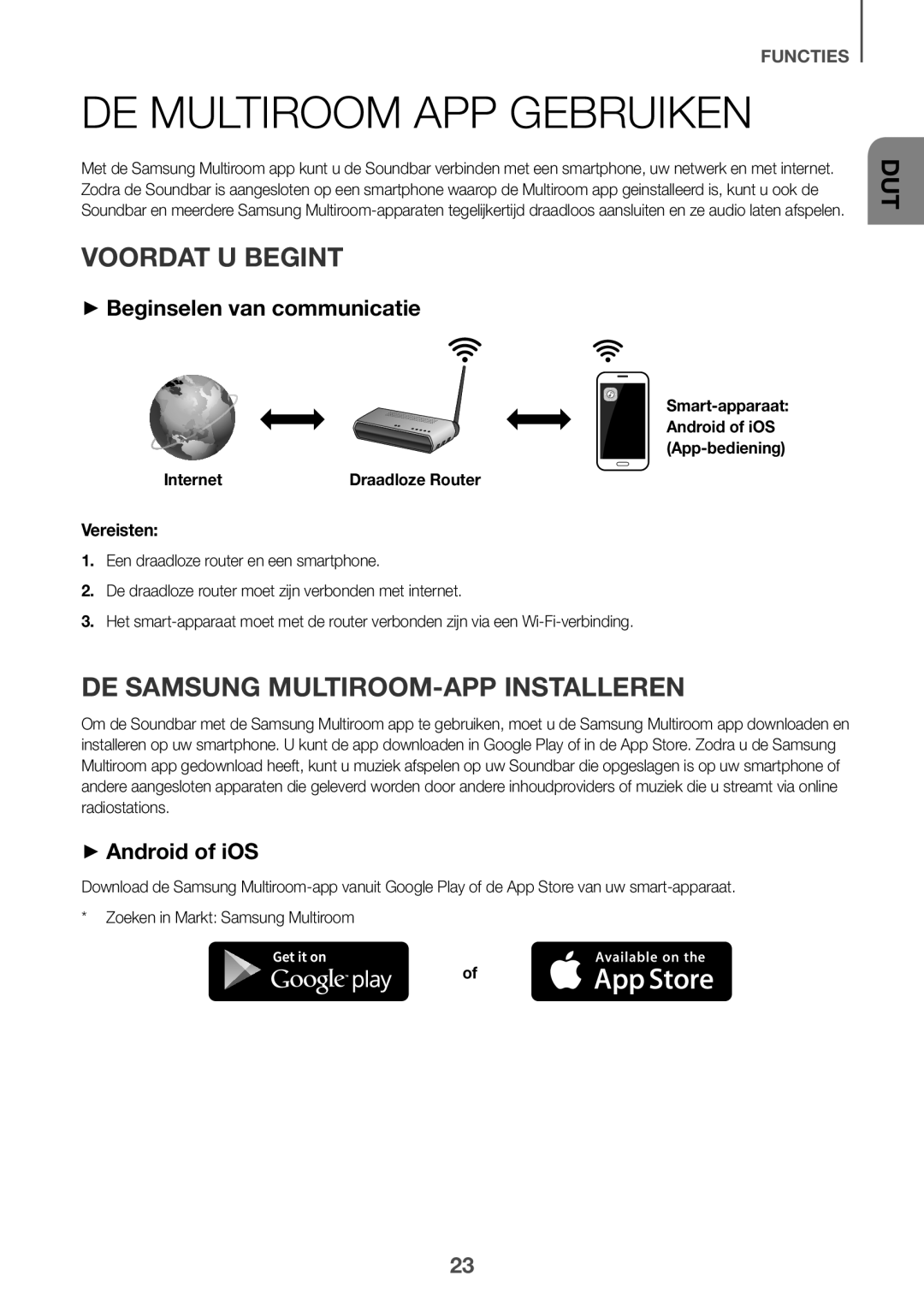 Samsung HW-J6500R/EN DE Multiroom APP Gebruiken, Voordat U Begint, DE Samsung MULTIROOM-APP Installeren, ++Android of iOS 