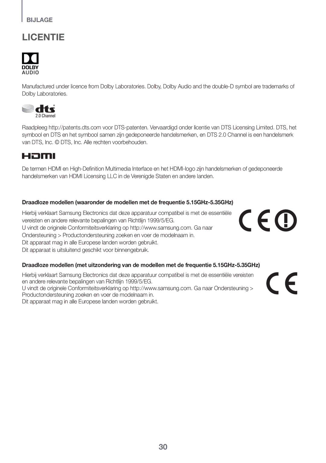 Samsung HW-J6500R/EN, HW-J6501R/EN, HW-J6501R/ZF manual Licentie, Dit apparaat mag in alle Europese landen worden gebruikt 