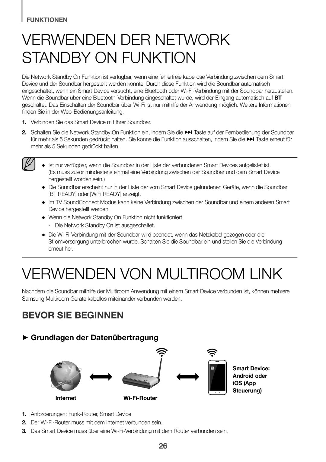 Samsung HW-J6500/EN, HW-J6502/EN manual Verwenden VON Multiroom Link, Bevor SIE Beginnen, ++Grundlagen der Datenübertragung 