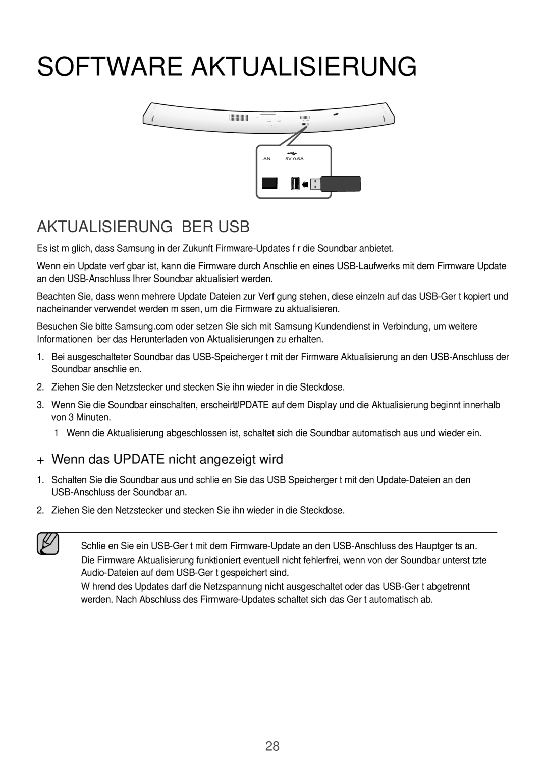 Samsung HW-J6500/ZF, HW-J6502/EN Software Aktualisierung, Aktualisierung Über USB, ++Wenn das Update nicht angezeigt wird 