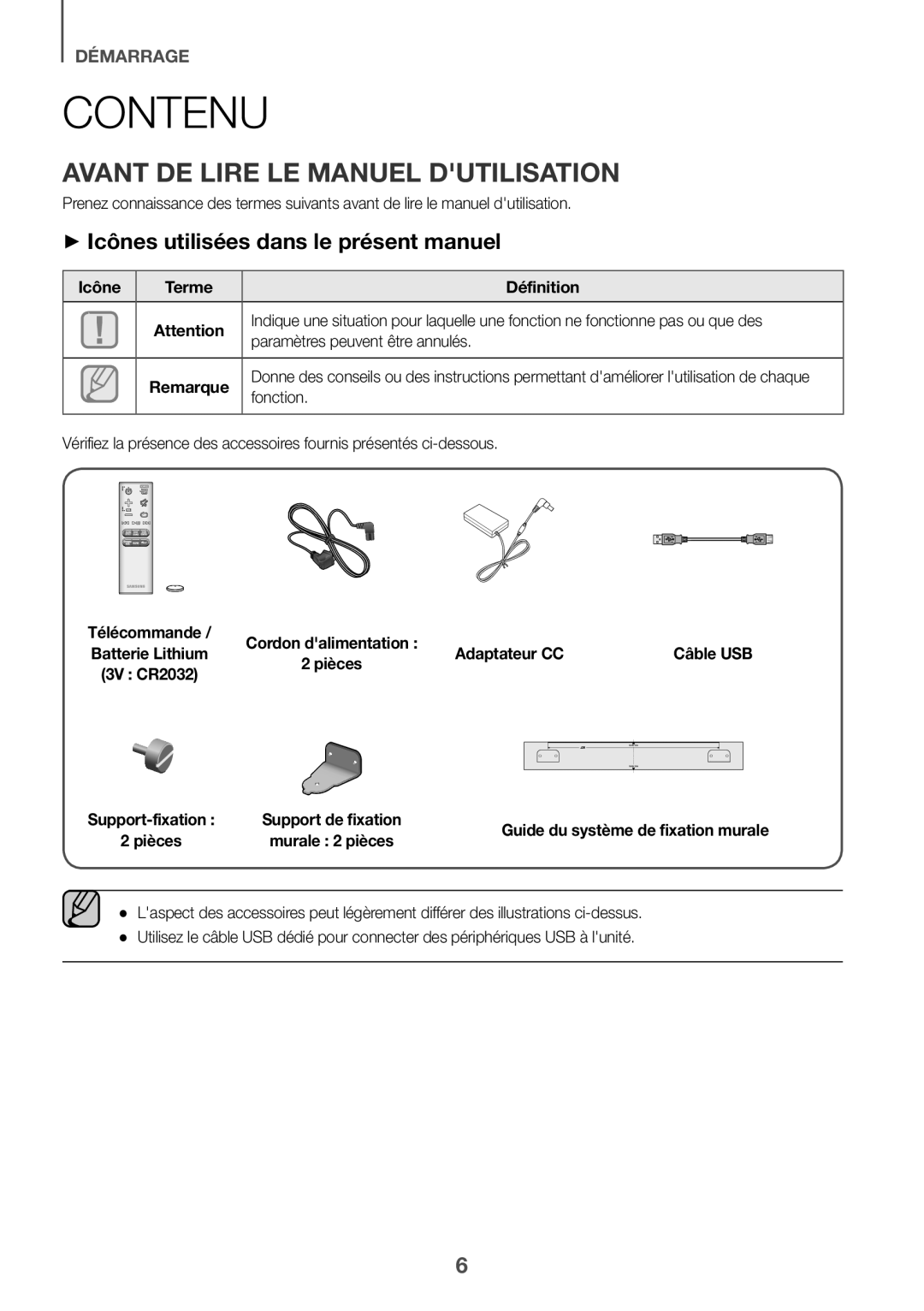 Samsung HW-J6502/ZF, HW-J6502/EN Contenu, Avant DE Lire LE Manuel Dutilisation, ++Icônes utilisées dans le présent manuel 