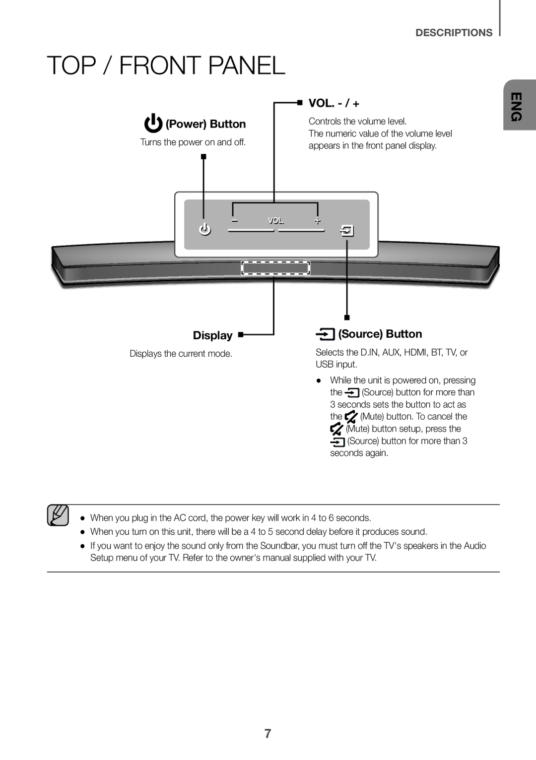 Samsung HW-J6500/XN, HW-J6502/EN manual Turns the power on and off, Controls the volume level, Displays the current mode 