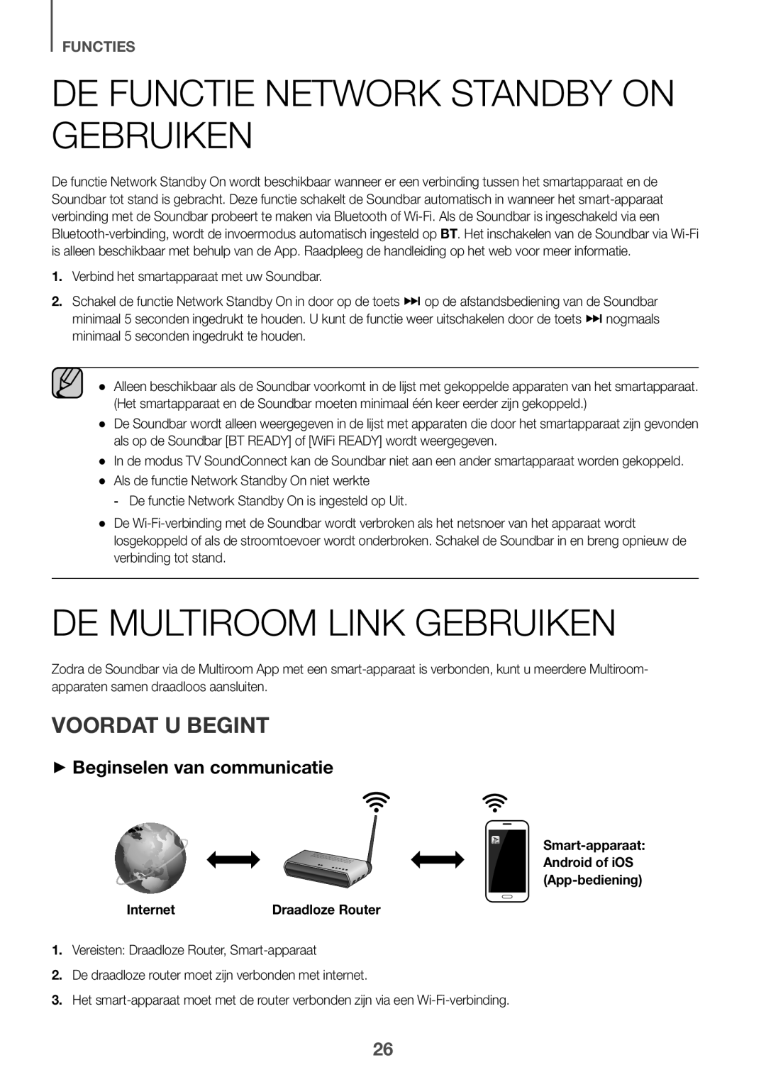 Samsung HW-J6501/EN, HW-J6502/EN DE Functie Network Standby on Gebruiken, DE Multiroom Link Gebruiken, Voordat U Begint 