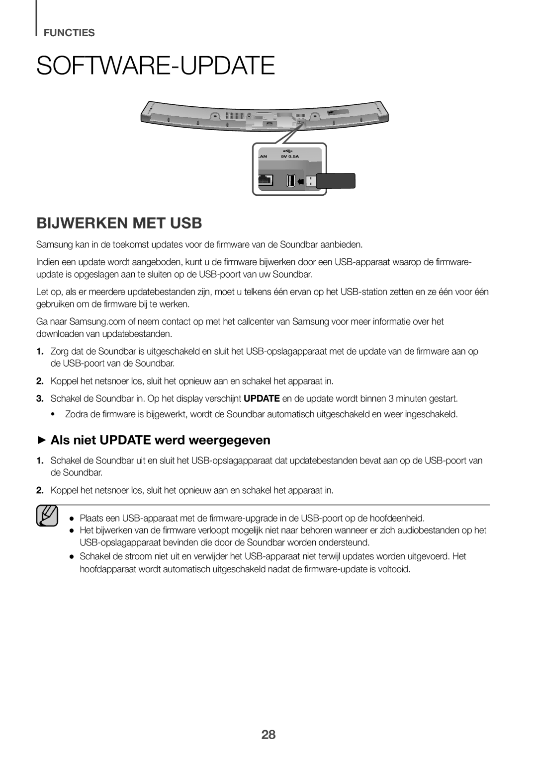 Samsung HW-J6501/ZF, HW-J6502/EN, HW-J6500/EN manual Software-Update, Bijwerken MET USB, ++Als niet Update werd weergegeven 