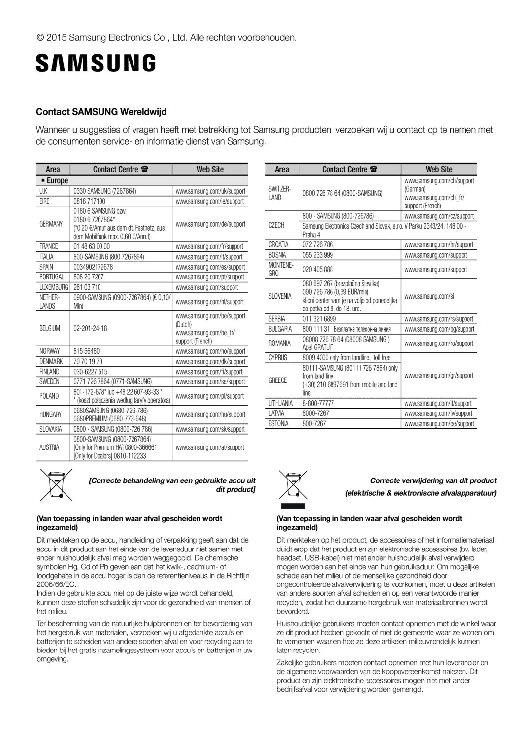 Samsung HW-J6501/XN, HW-J6502/EN, HW-J6500/EN, HW-J6501/EN, HW-J6500/ZF, HW-J6501/ZF Contact Samsung Wereldwijd, Dit product 