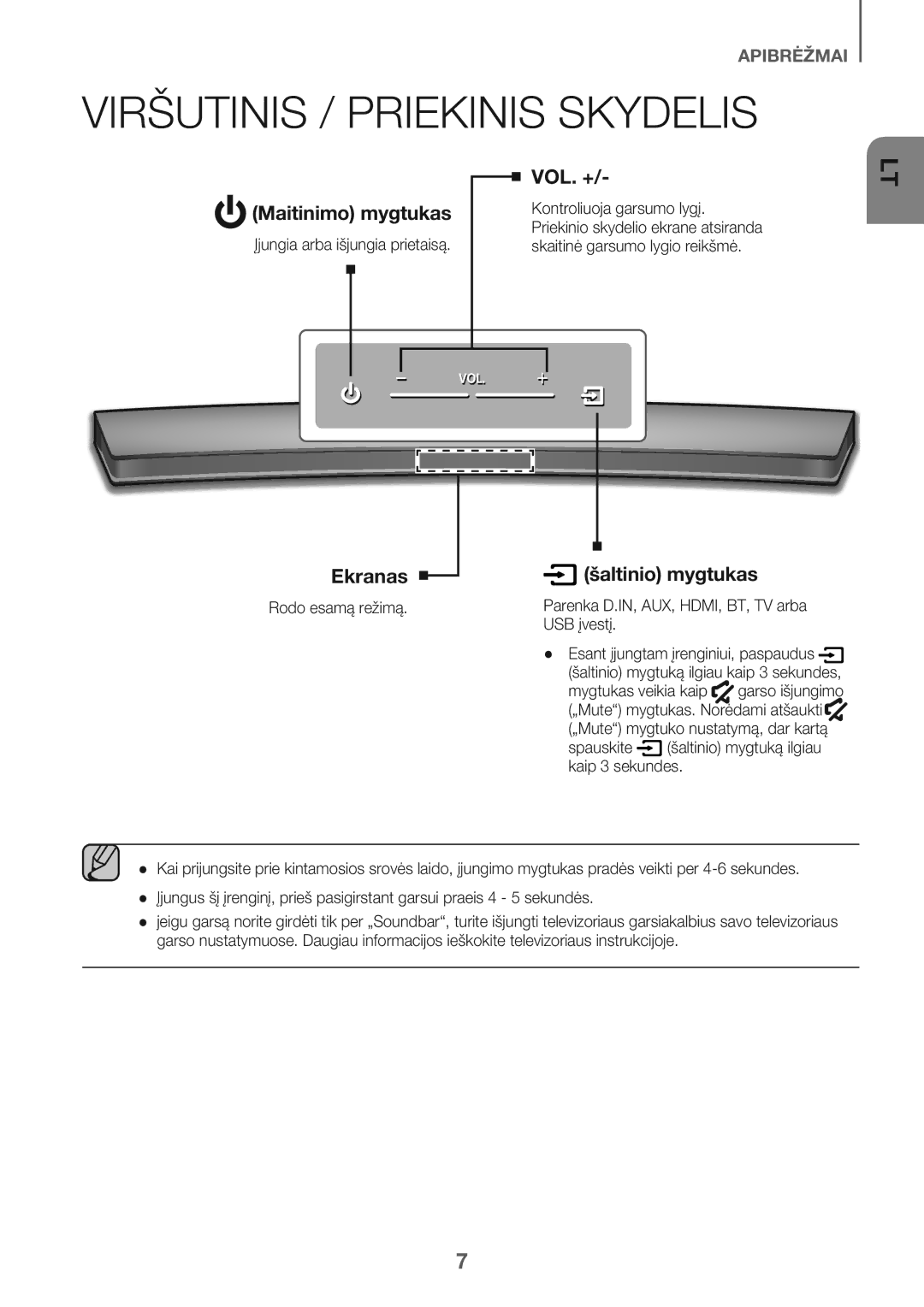 Samsung HW-J6502/EN manual Viršutinis / Priekinis Skydelis, Maitinimo mygtukas 