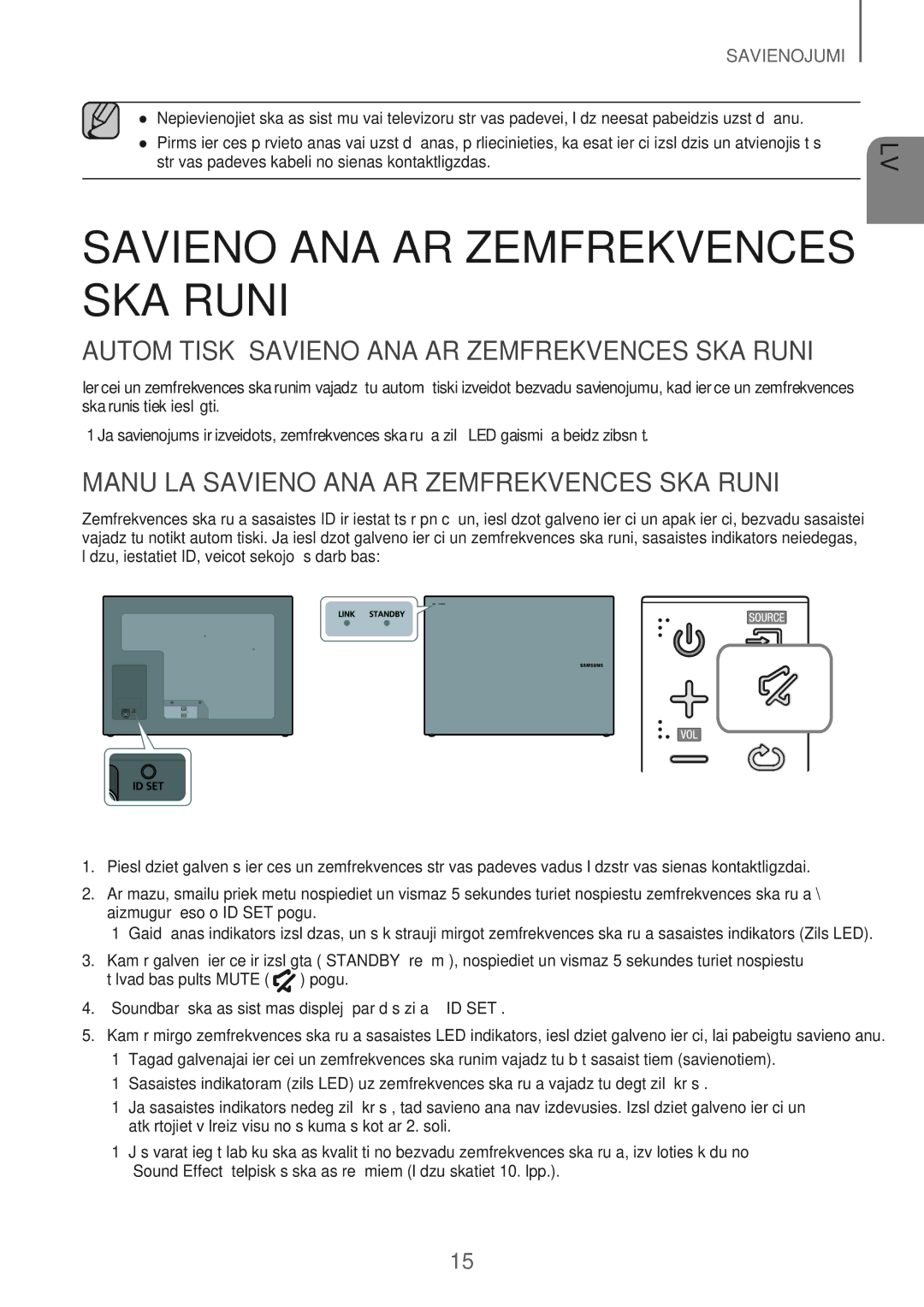 Samsung HW-J6502/EN Automātiskā Savienošana AR Zemfrekvences Skaļruni, Manuāla Savienošana AR Zemfrekvences Skaļruni 