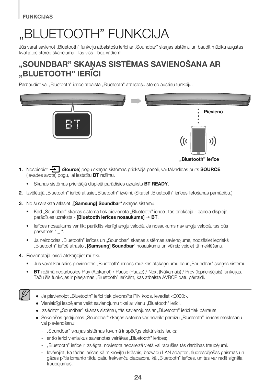 Samsung HW-J6502/EN manual „BLUETOOTH Funkcija, „SOUNDBAR Skaņas Sistēmas Savienošana AR „BLUETOOTH Ierīci 