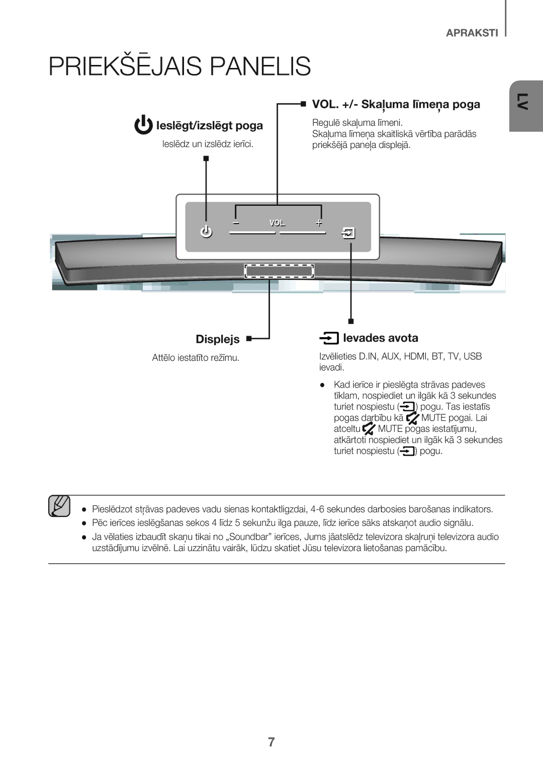 Samsung HW-J6502/EN manual Priekšējais Panelis, Ieslēgt/izslēgt poga 