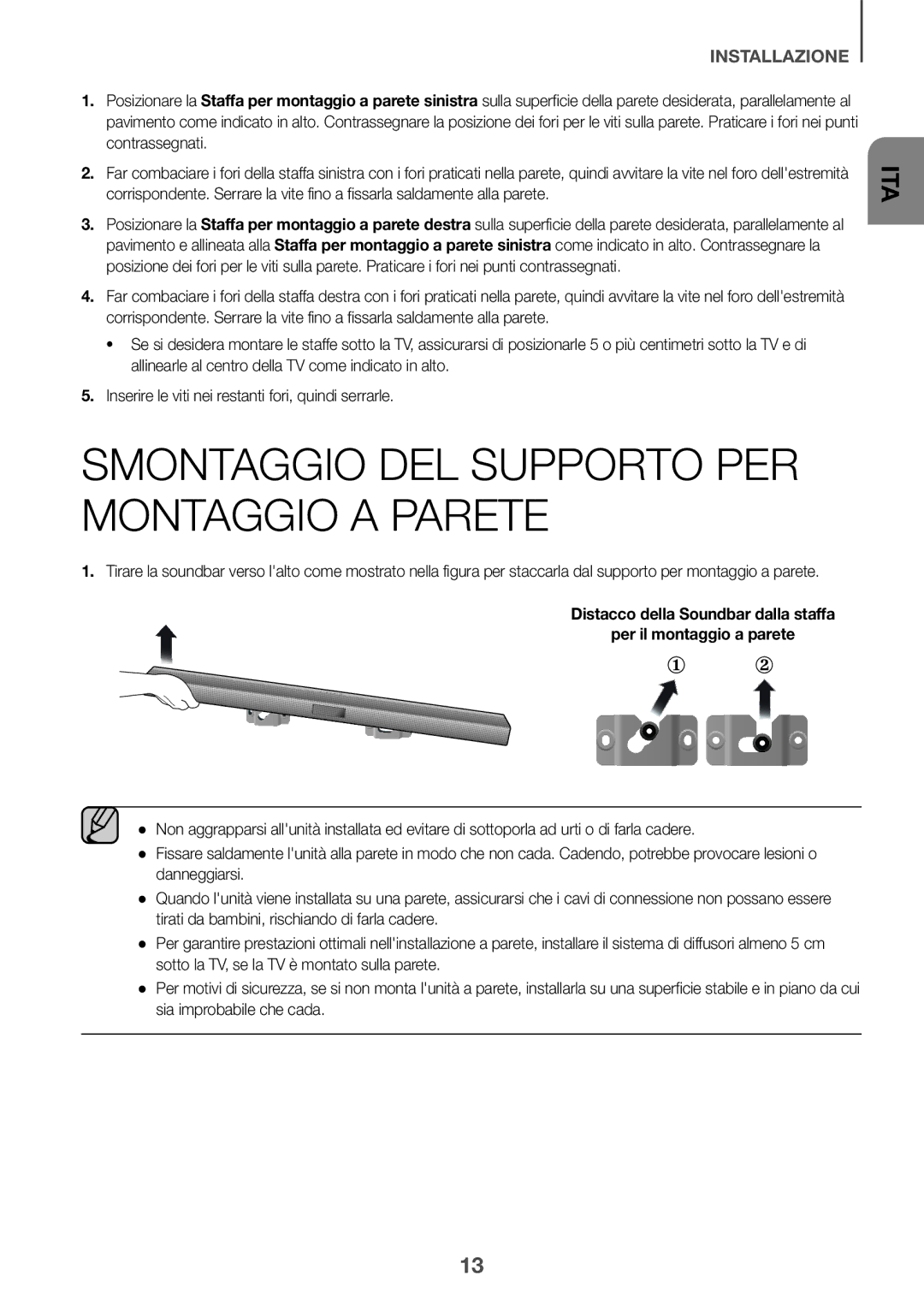 Samsung HW-J651/EN, HW-J650/EN, HW-J651/ZF, HW-J661/XE, HW-J660/XE, HW-J651/XN Smontaggio DEL Supporto PER Montaggio a Parete 