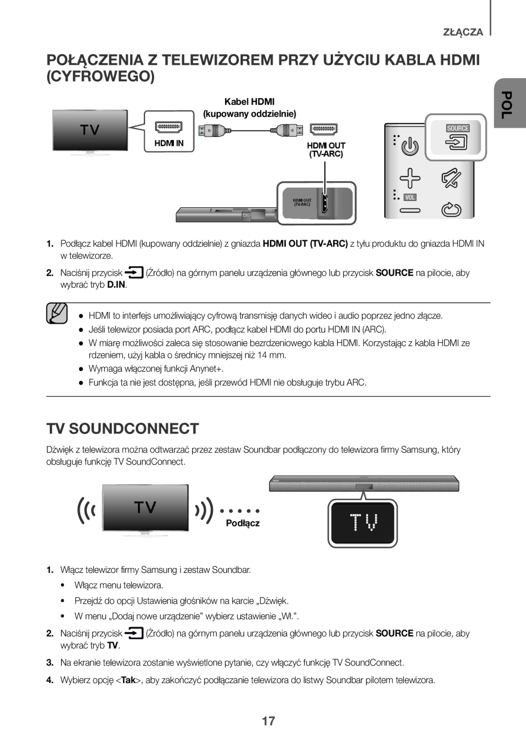 Samsung HW-J651/EN Połączenia Z Telewizorem Przy Użyciu Kabla Hdmi Cyfrowego, Kabel Hdmi Kupowany oddzielnie, Podłącz 