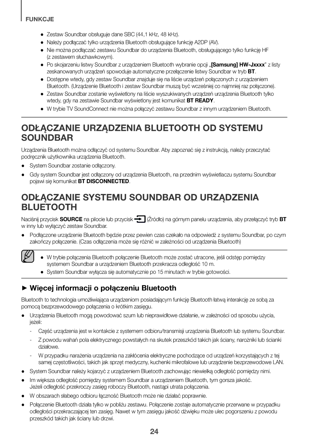 Samsung HW-J651/EN manual Odłączanie Urządzenia Bluetooth OD Systemu Soundbar, ++Więcej informacji o połączeniu Bluetooth 