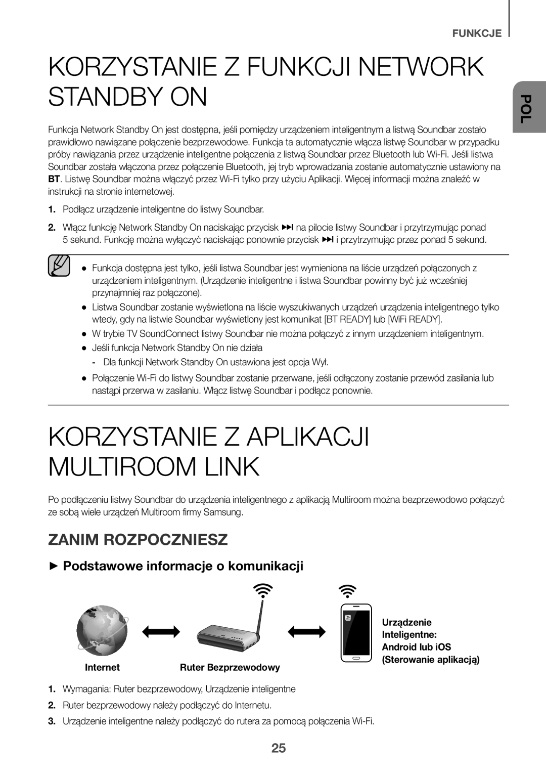 Samsung HW-J651/ZF Korzystanie Z Funkcji Network Standby on, Korzystanie Z Aplikacji Multiroom Link, Zanim Rozpoczniesz 