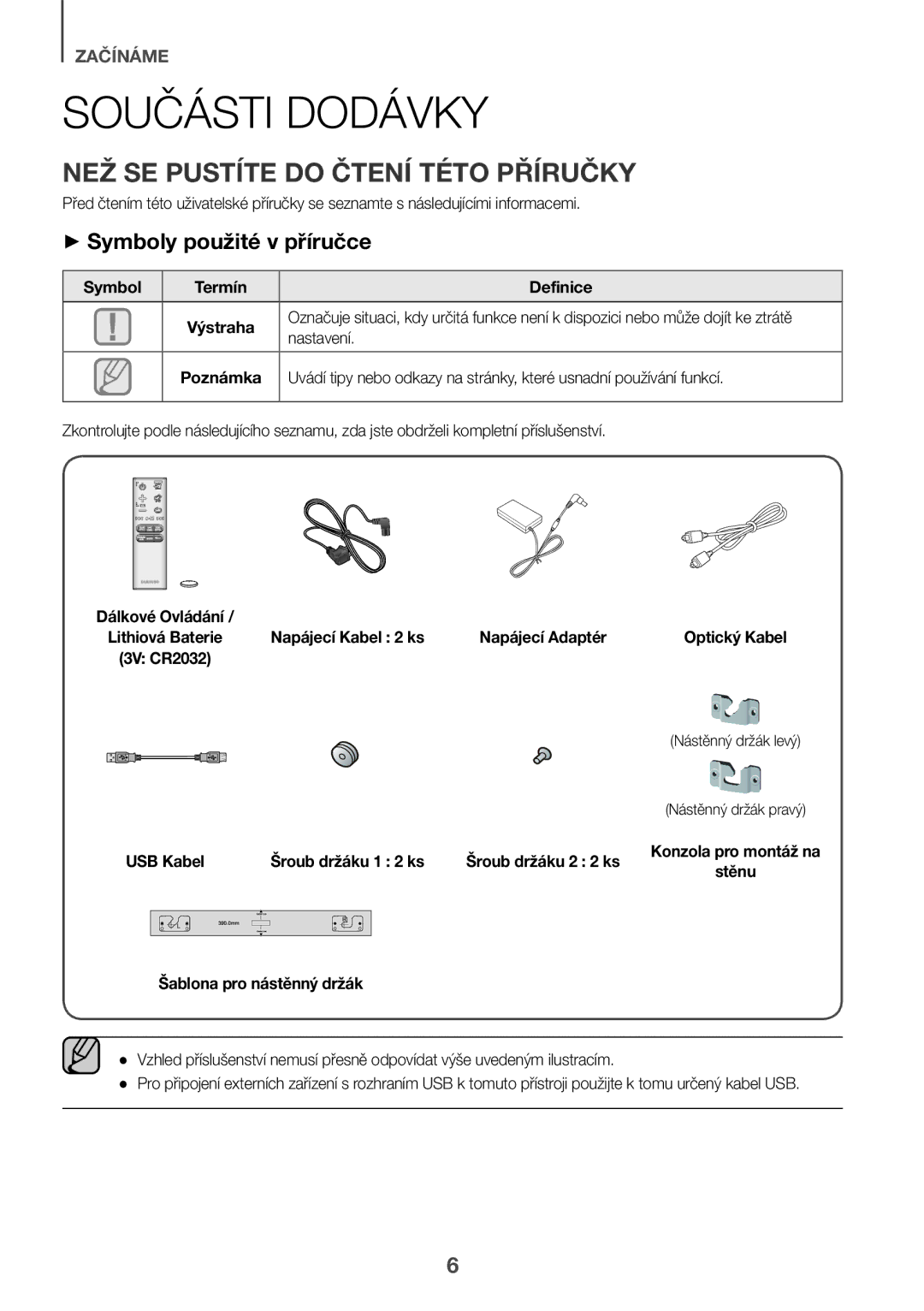 Samsung HW-J650/XN, HW-J650/EN manual Součásti Dodávky, NEŽ SE Pustíte do Čtení Této Příručky, ++Symboly použité v příručce 