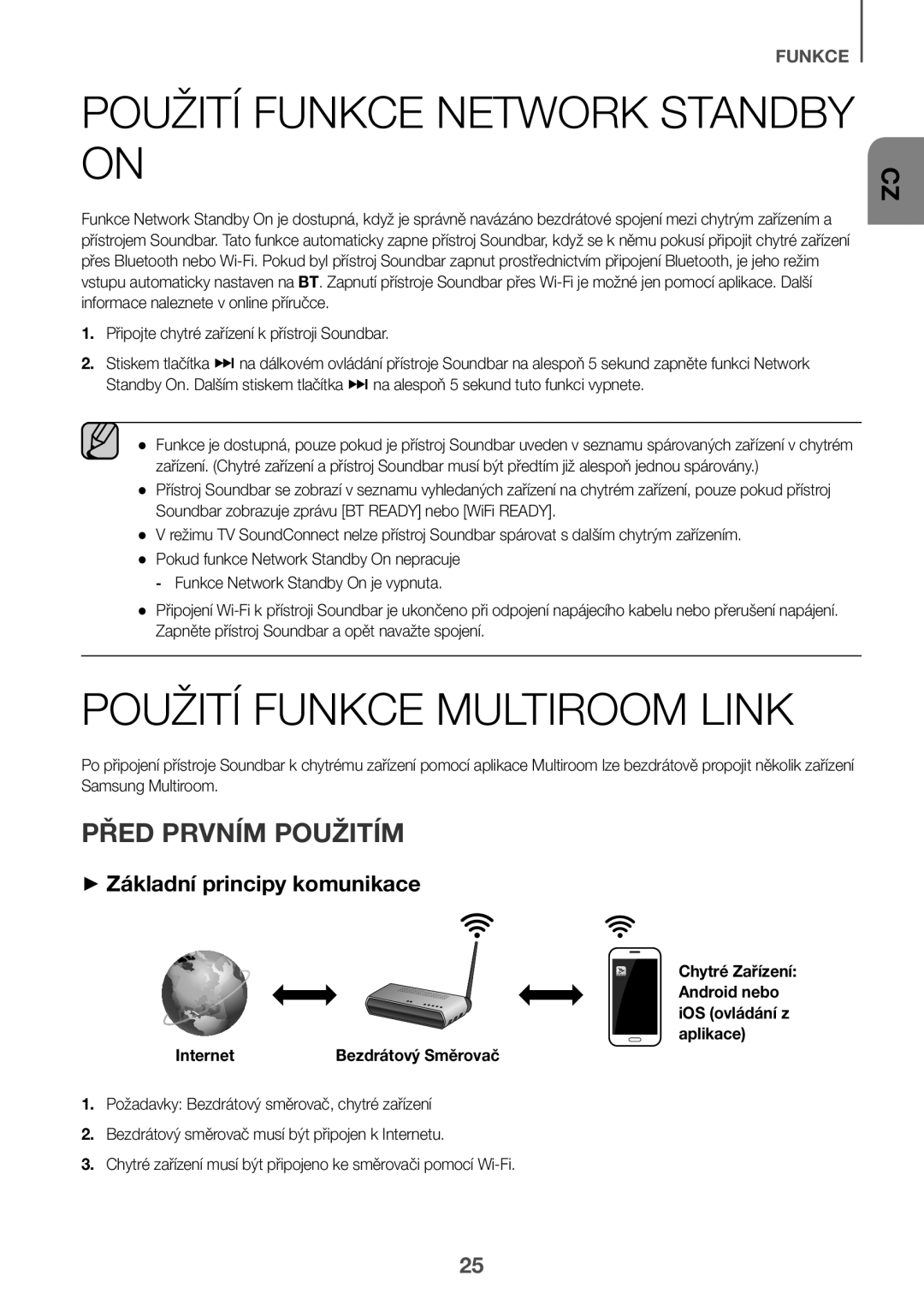 Samsung HW-J660/XE, HW-J650/EN manual Použití Funkce Network Standby on, Použití Funkce Multiroom Link, Před Prvním Použitím 