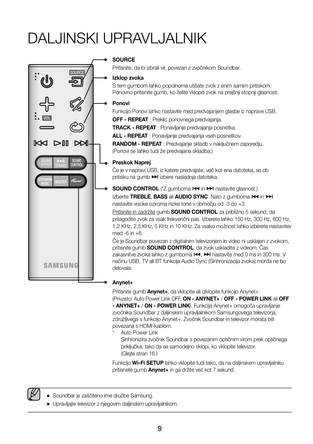 Samsung HW-J651/XN, HW-J650/EN, HW-J651/EN, HW-J651/ZF manual Daljinski Upravljalnik, Izklop zvoka, Ponovi, Preskok Naprej 