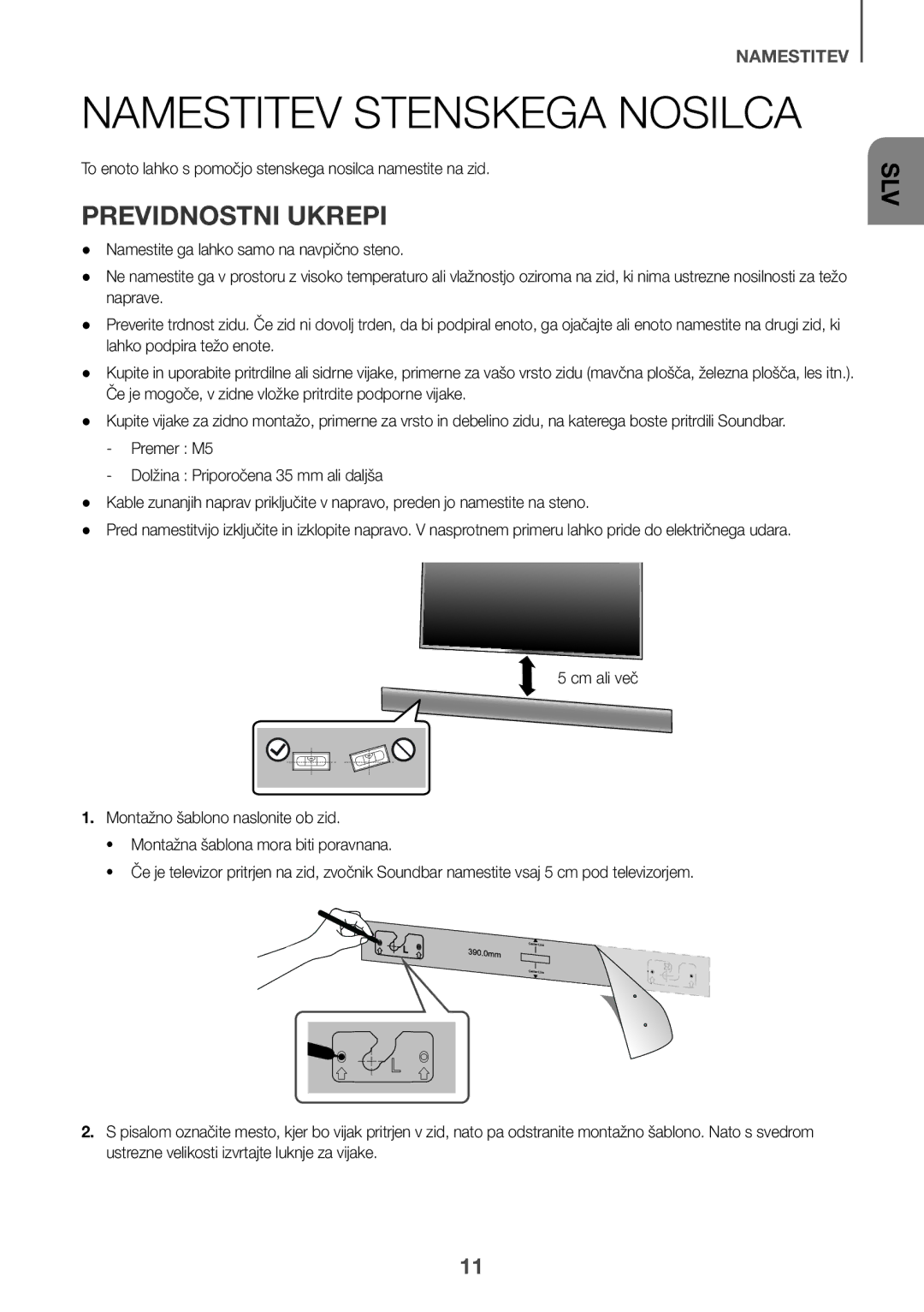 Samsung HW-J650/EN, HW-J651/EN Namestitev Stenskega Nosilca, To enoto lahko s pomočjo stenskega nosilca namestite na zid 