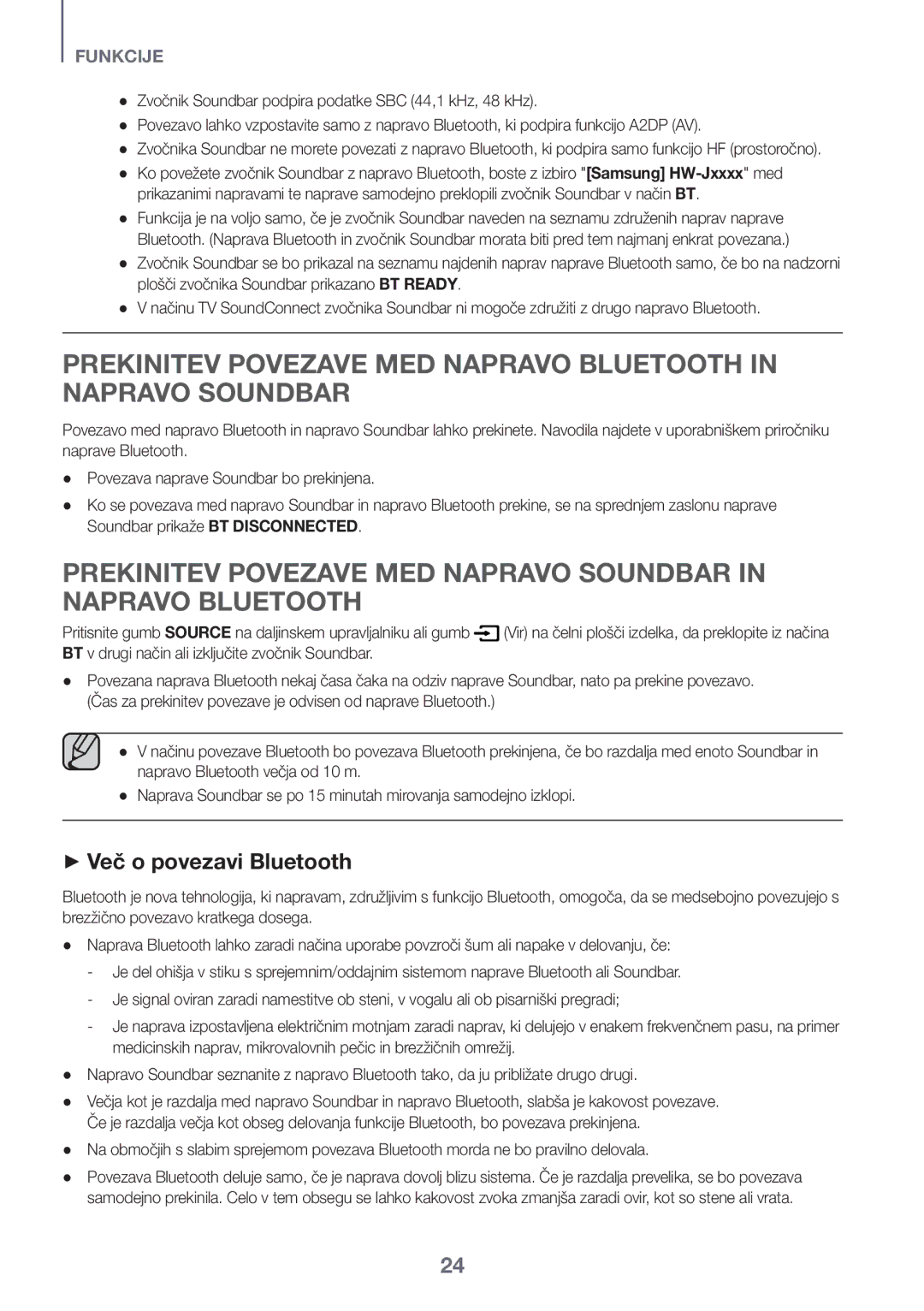 Samsung HW-J650/XN, HW-J650/EN, HW-J651/EN, HW-J651/ZF, HW-J661/XE, HW-J660/XE, HW-J651/XN manual ++Več o povezavi Bluetooth 