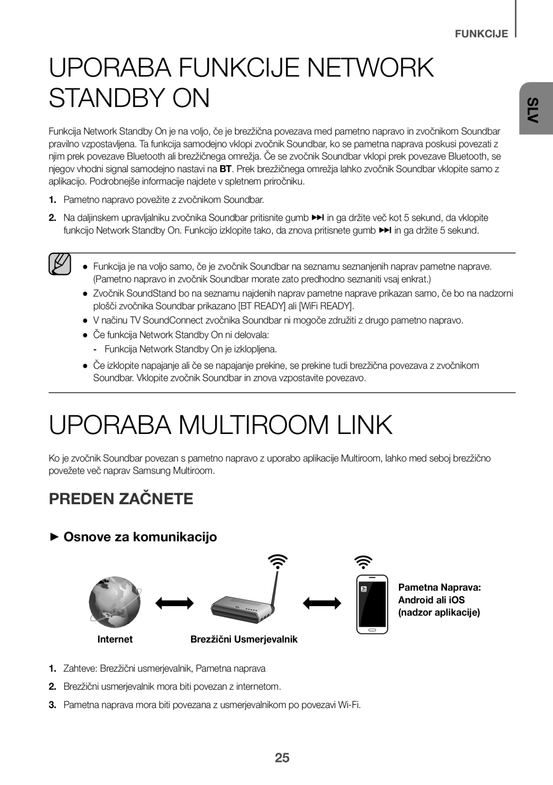 Samsung HW-J650/EN Uporaba Funkcije Network Standby on, Uporaba Multiroom Link, Preden Začnete, ++Osnove za komunikacijo 