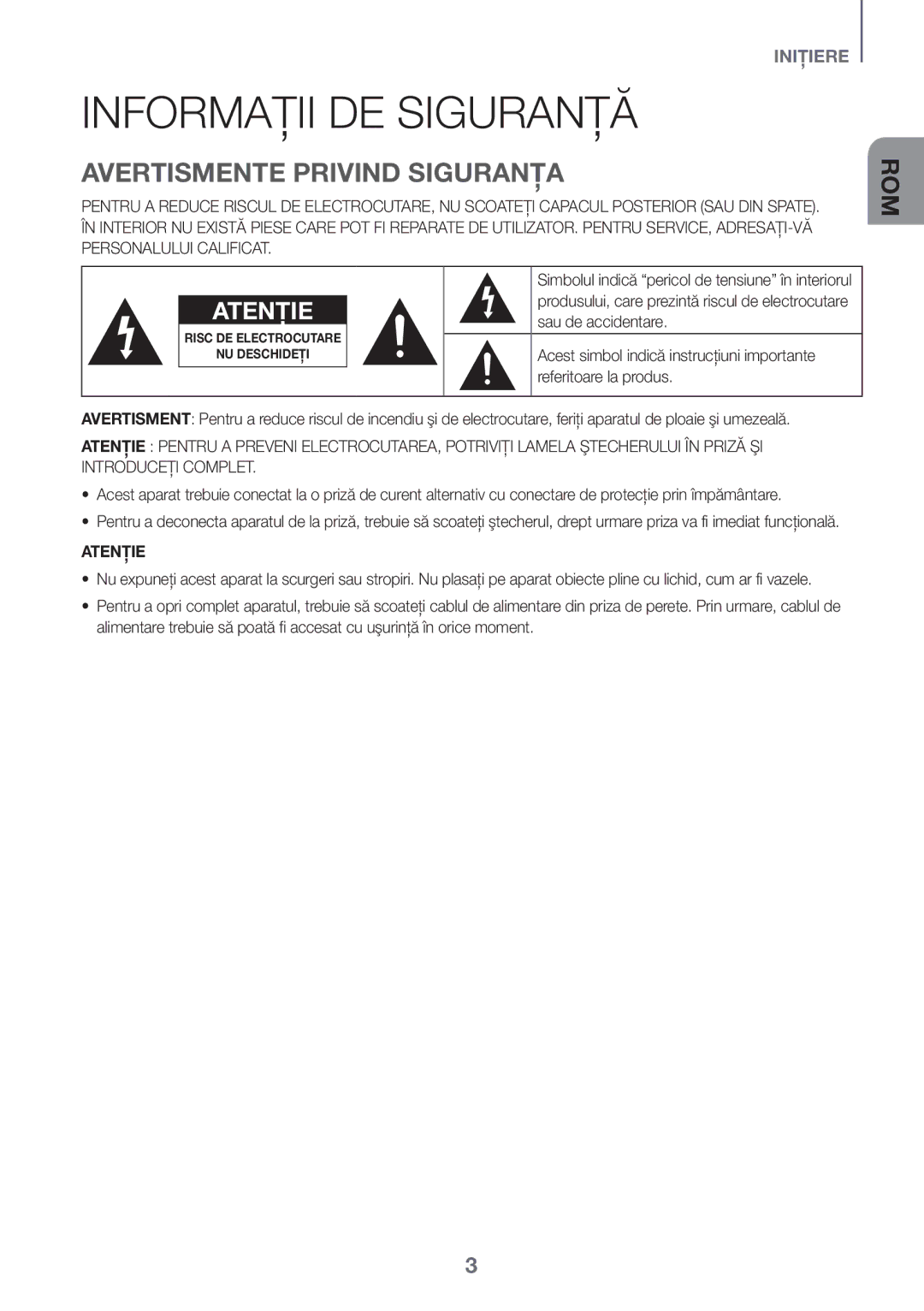 Samsung HW-J651/XN Informaţii DE Siguranţă, Avertismente Privind Siguranţa, Sau de accidentare, Referitoare la produs 