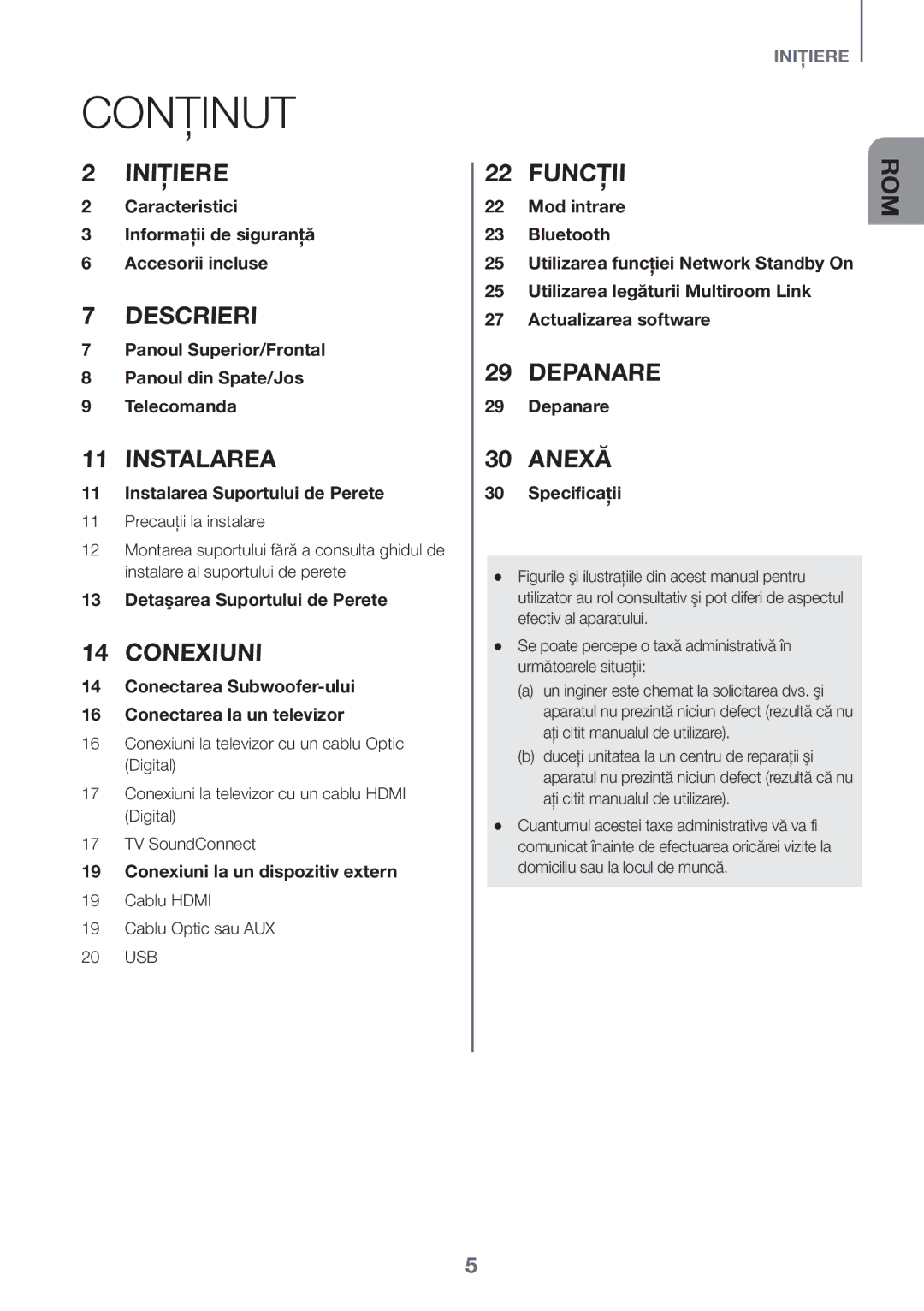 Samsung HW-J650/EN, HW-J651/EN, HW-J651/ZF, HW-J661/XE, HW-J660/XE, HW-J651/XN, HW-J650/XN manual Conţinut 