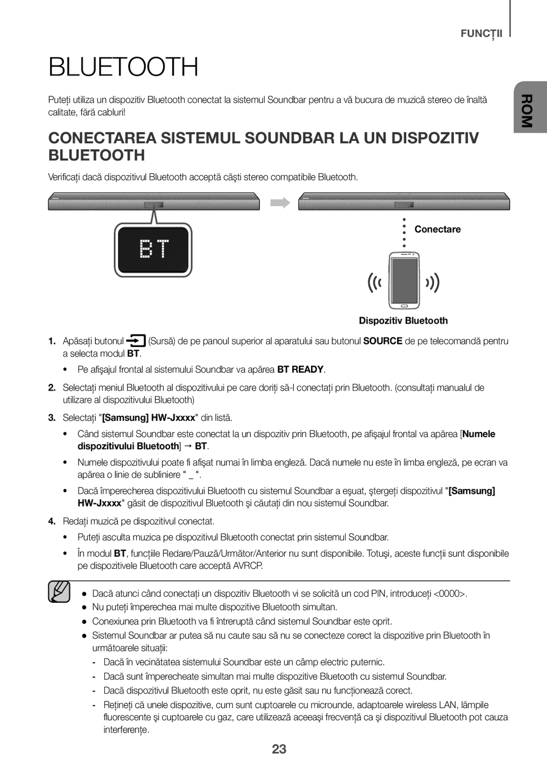 Samsung HW-J660/XE, HW-J650/EN Conectarea Sistemul Soundbar LA UN Dispozitiv Bluetooth, Conectare Dispozitiv Bluetooth 