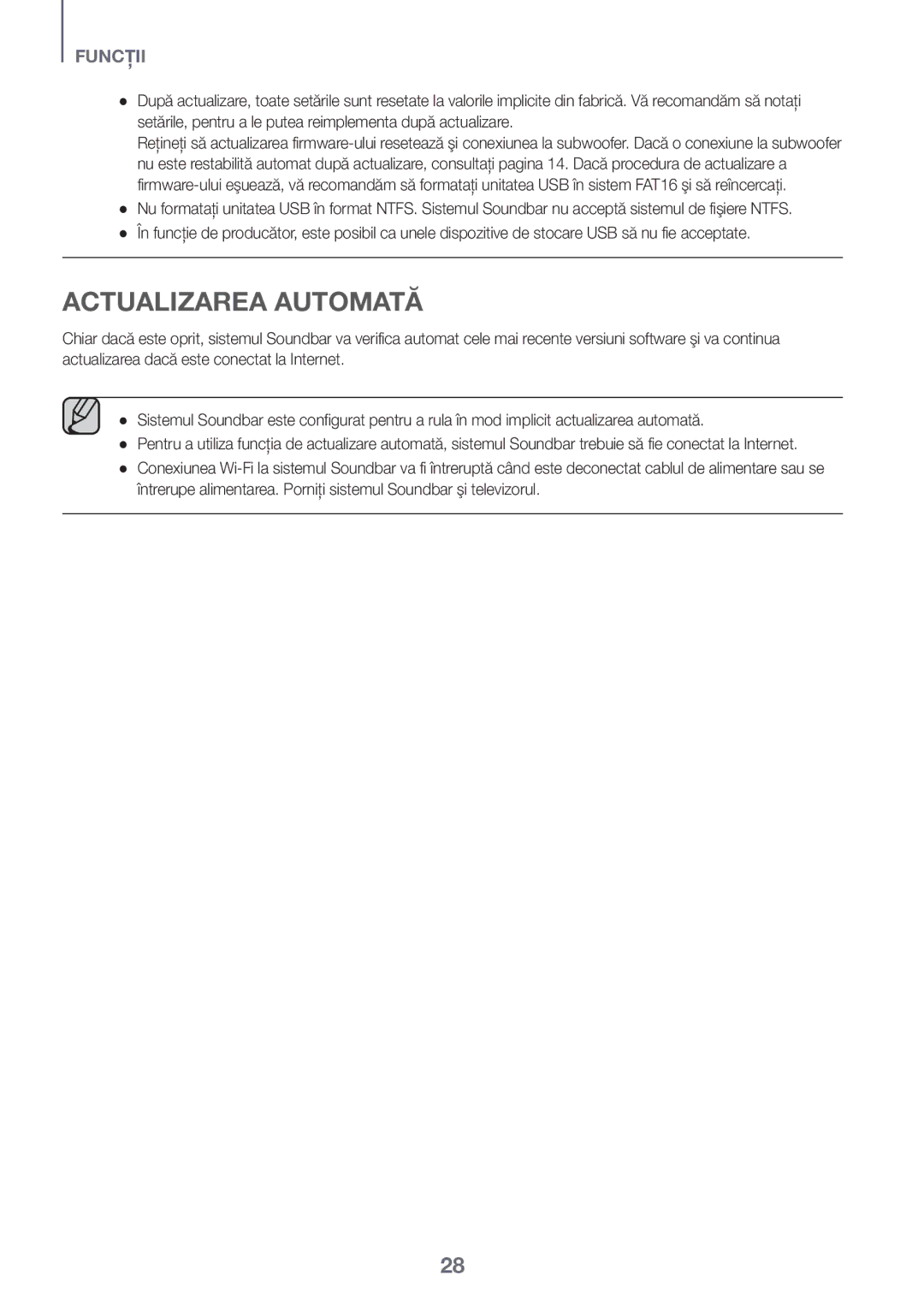 Samsung HW-J651/ZF, HW-J650/EN, HW-J651/EN, HW-J661/XE, HW-J660/XE, HW-J651/XN, HW-J650/XN manual Actualizarea Automată 