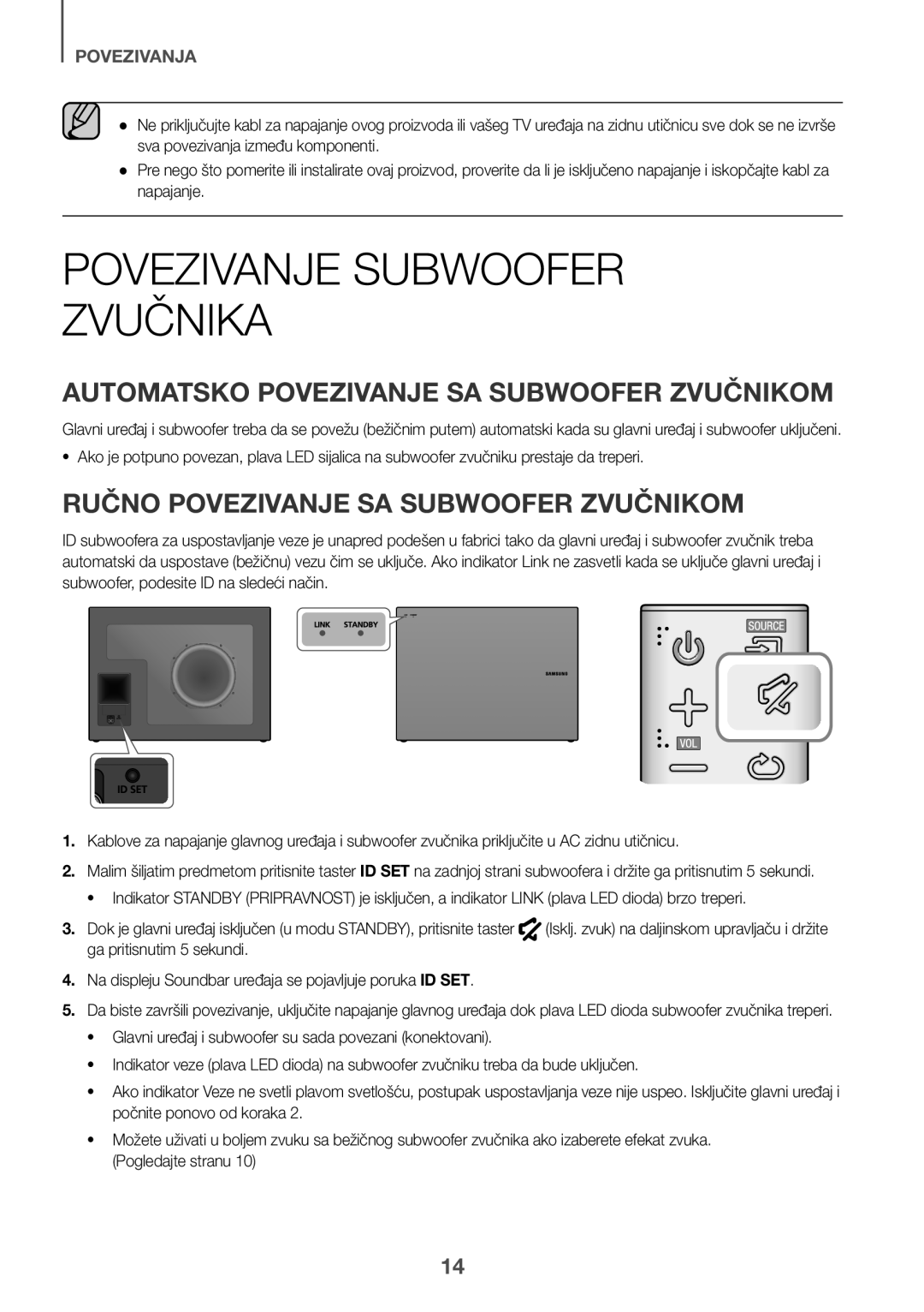 Samsung HW-J651/EN, HW-J650/EN, HW-J651/ZF Povezivanje Subwoofer Zvučnika, Automatsko Povezivanje SA Subwoofer Zvučnikom 