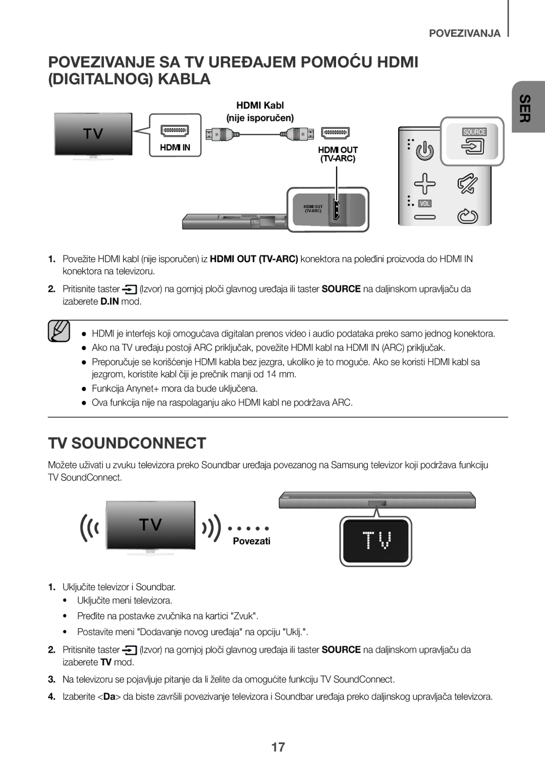 Samsung HW-J660/XE, HW-J650/EN Povezivanje SA TV Uređajem Pomoću Hdmi Digitalnog Kabla, Hdmi Kabl Nije isporučen, Povezati 