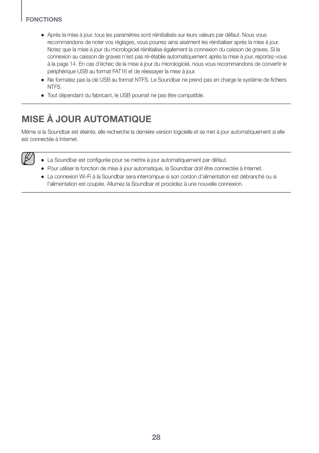 Samsung HW-J661/XE, HW-J650/EN, HW-J651/EN, HW-J651/ZF, HW-J660/XE, HW-J651/XN, HW-J650/XN manual Mise À Jour Automatique 