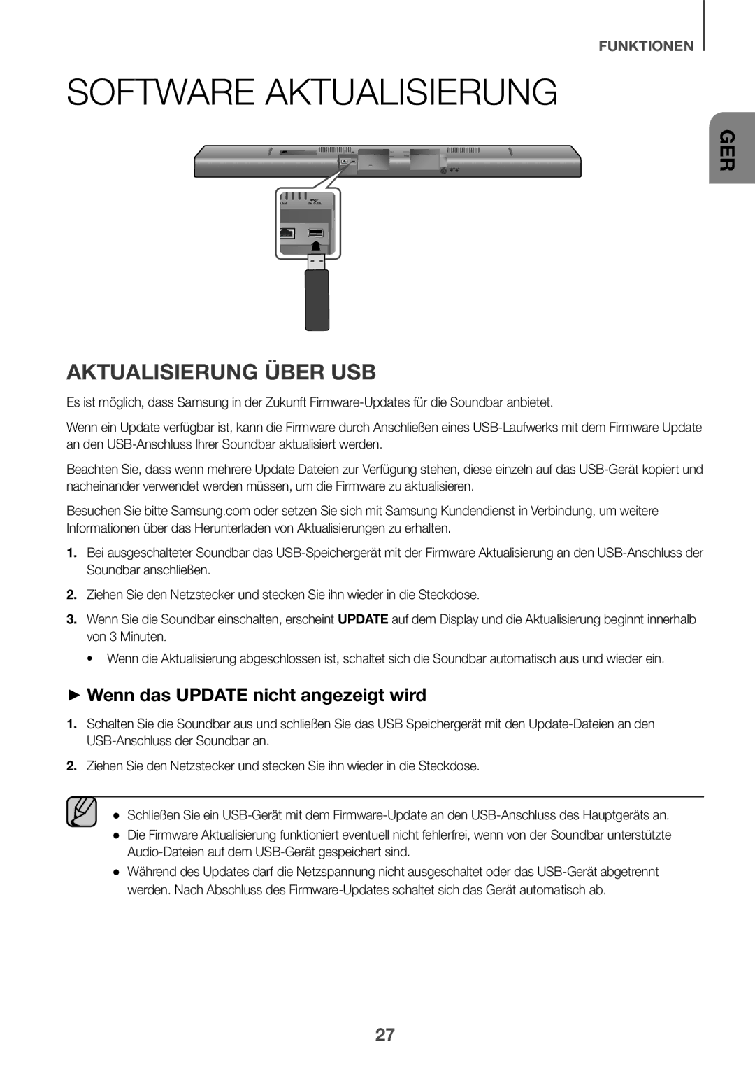 Samsung HW-J651/XN, HW-J650/EN Software Aktualisierung, Aktualisierung Über USB, ++Wenn das Update nicht angezeigt wird 