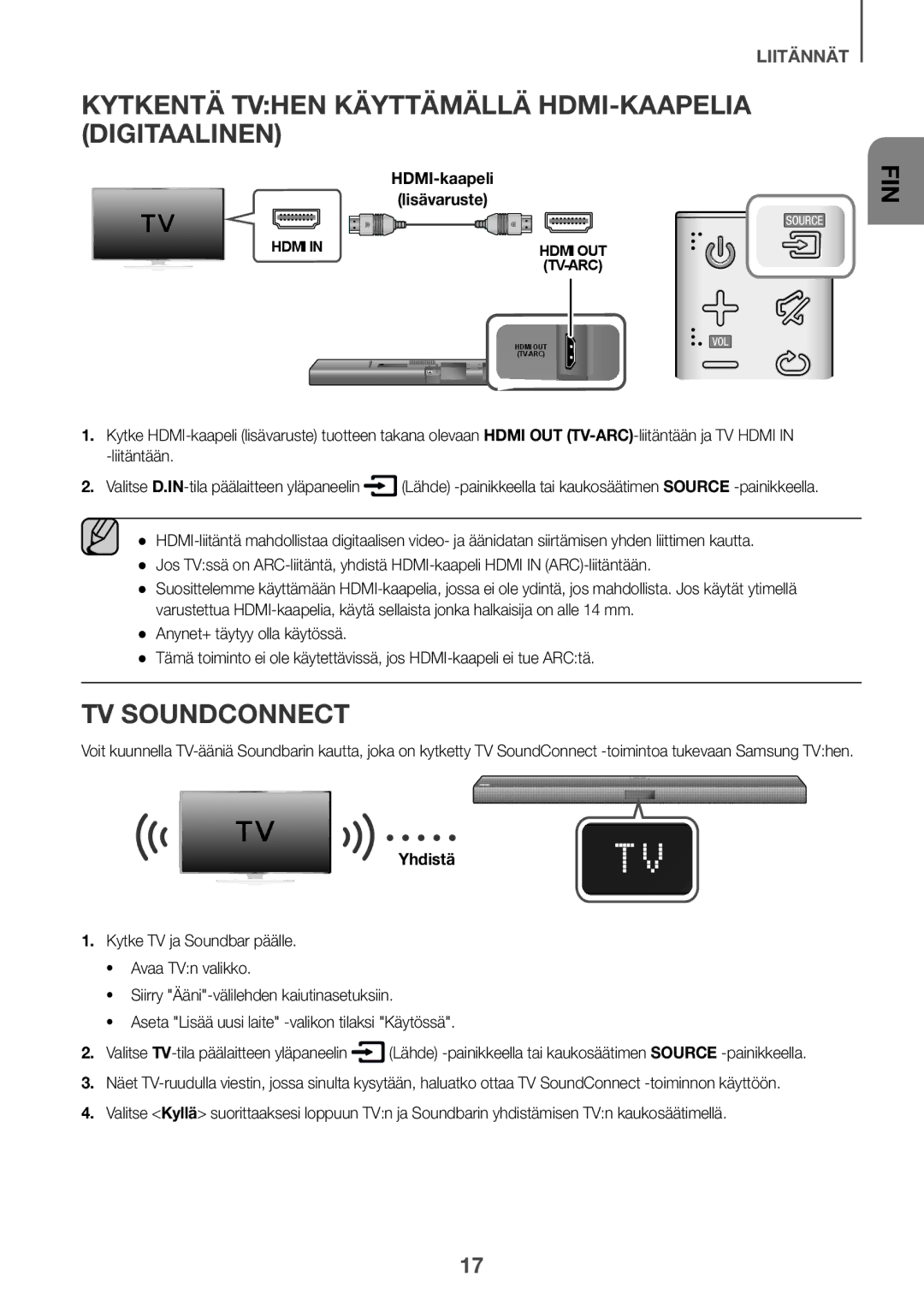 Samsung HW-J651/XN, HW-J650/EN, HW-J651/EN, HW-J651/ZF manual Kytkentä Tvhen Käyttämällä HDMI-KAAPELIA Digitaalinen, Yhdistä 