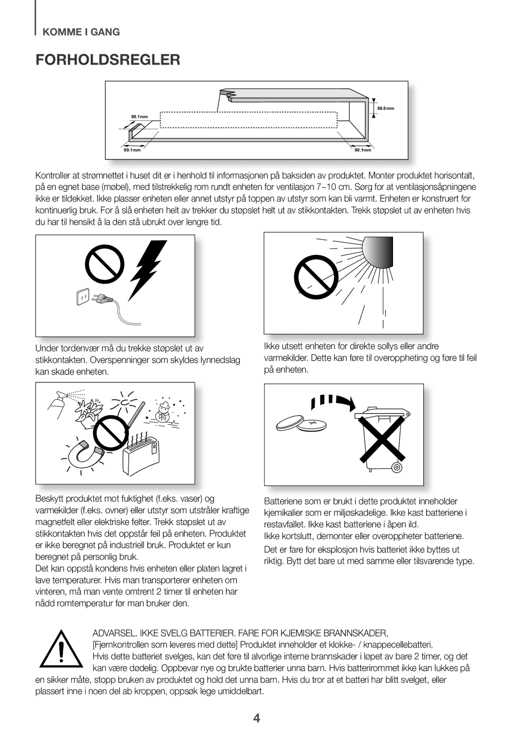 Samsung HW-J651/ZF, HW-J650/EN, HW-J651/EN, HW-J661/XE, HW-J660/XE, HW-J651/XN, HW-J650/XN manual Forholdsregler 