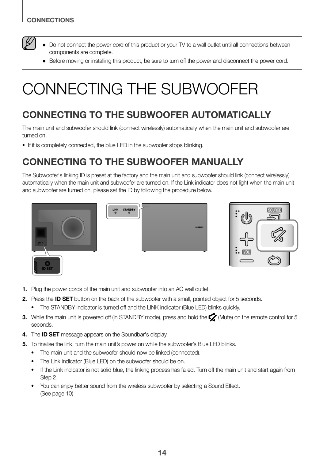 Samsung HW-J650/EN, HW-J651/EN, HW-J651/ZF, HW-J661/XE Connecting the Subwoofer, Connecting to the Subwoofer Automatically 