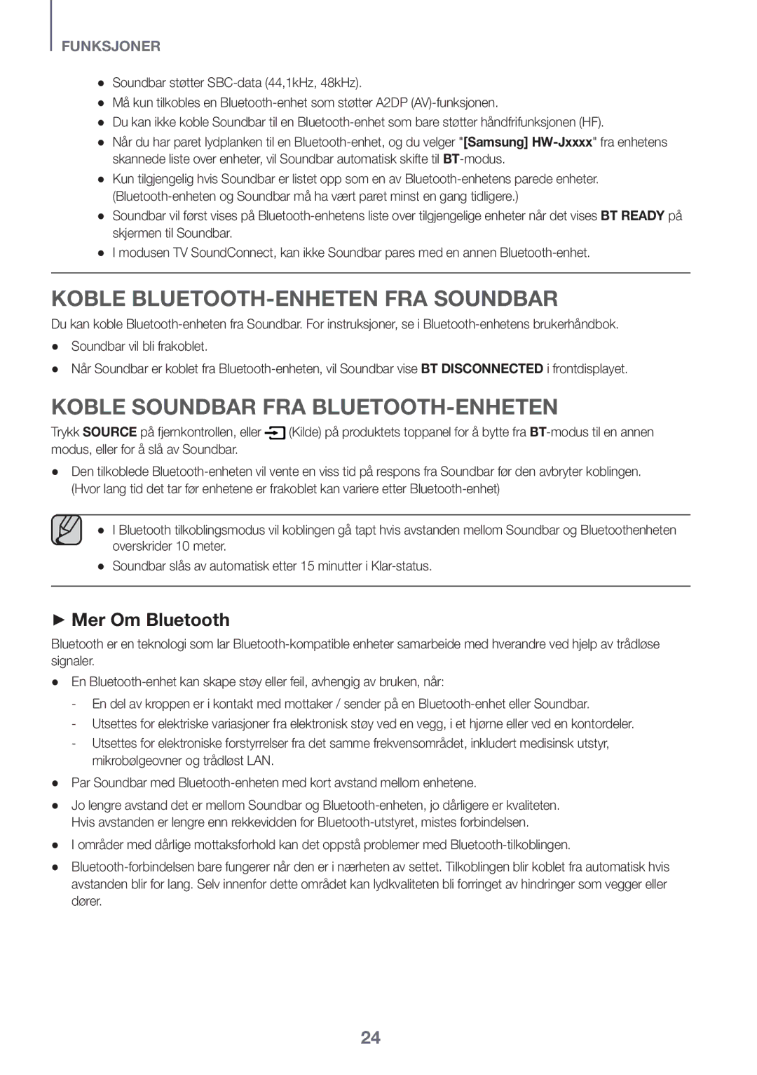 Samsung HW-J651/EN, HW-J650/EN, HW-J651/ZF manual Koble BLUETOOTH-ENHETEN FRA Soundbar, Koble Soundbar FRA BLUETOOTH-ENHETEN 