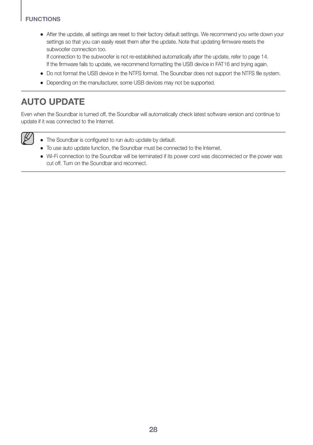 Samsung HW-J650/EN, HW-J651/EN, HW-J651/ZF, HW-J661/XE, HW-J660/XE, HW-J651/XN, HW-J650/XN manual Auto Update 