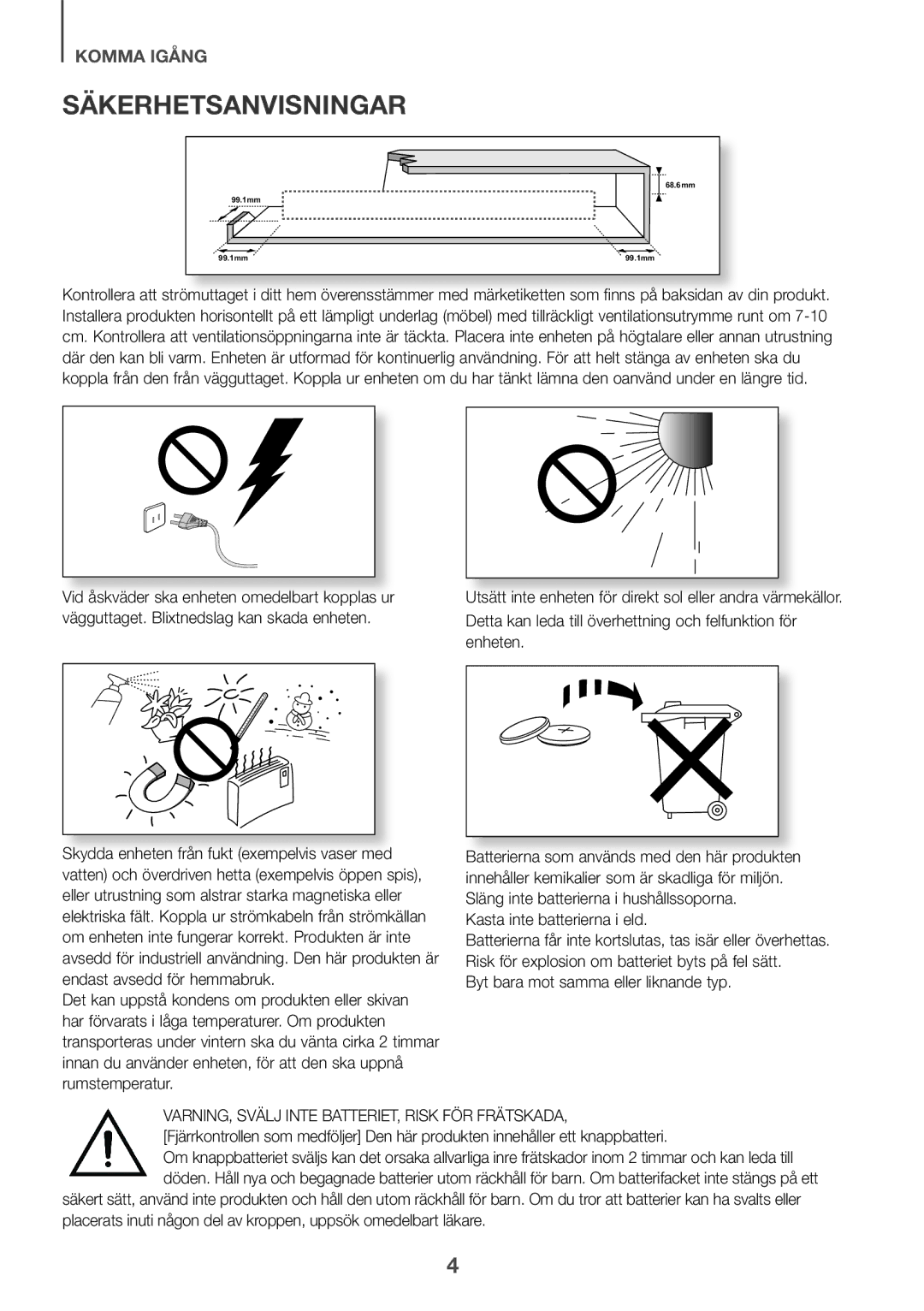 Samsung HW-J650/EN, HW-J651/EN, HW-J651/ZF, HW-J661/XE, HW-J660/XE, HW-J651/XN, HW-J650/XN manual Säkerhetsanvisningar 