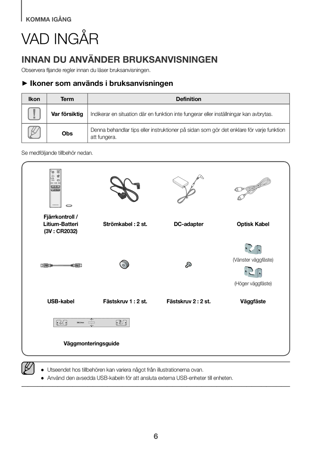 Samsung HW-J651/ZF, HW-J650/EN manual VAD Ingår, Innan DU Använder Bruksanvisningen, ++Ikoner som används i bruksanvisningen 