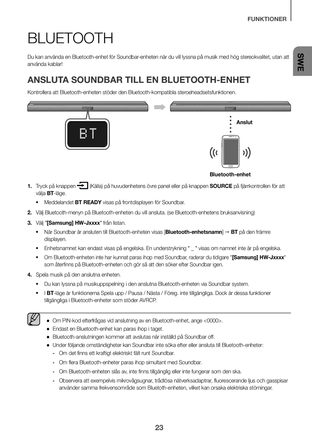 Samsung HW-J651/XN, HW-J650/EN, HW-J651/EN, HW-J651/ZF manual Ansluta Soundbar Till EN BLUETOOTH-ENHET, Anslut Bluetooth-enhet 