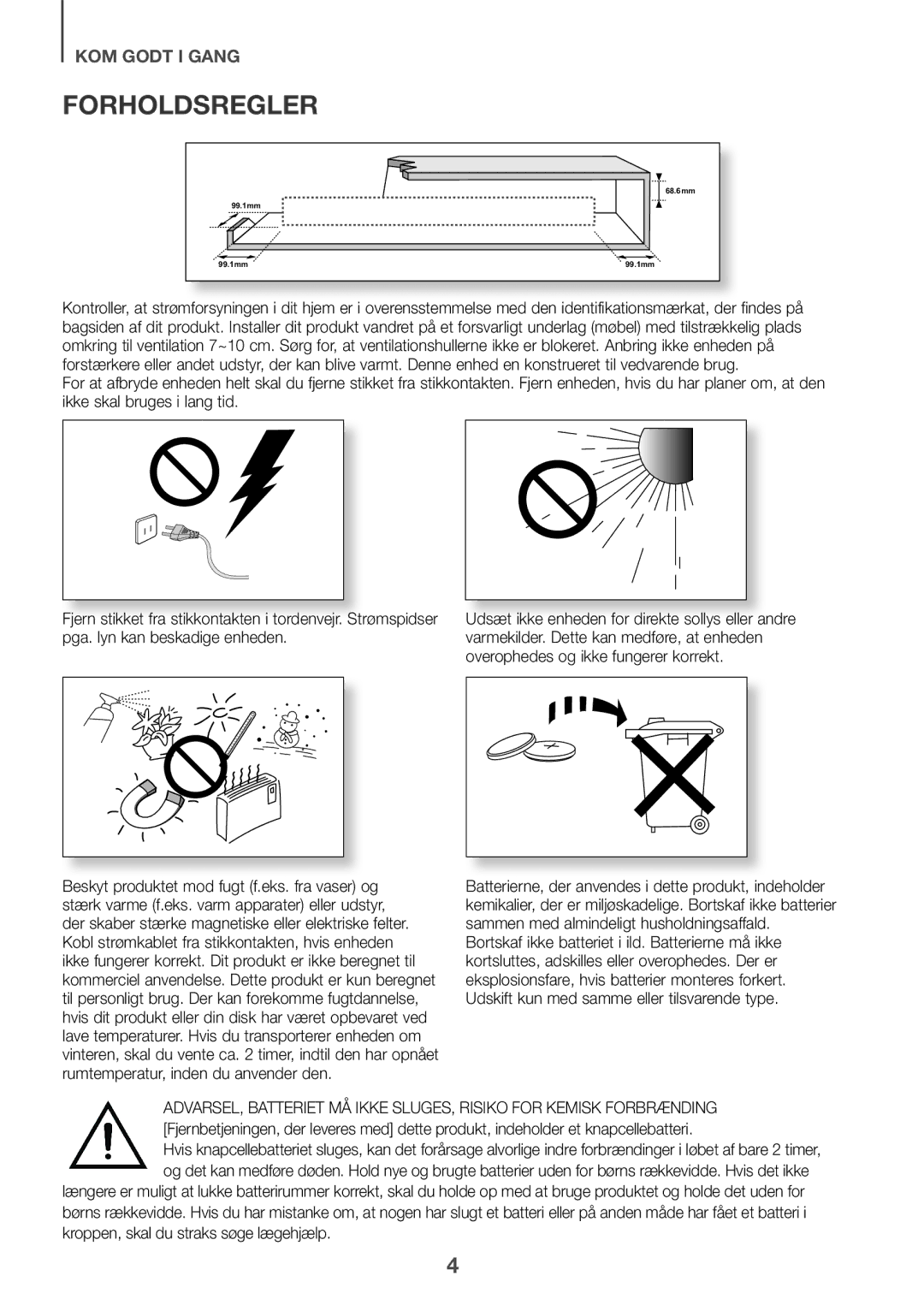 Samsung HW-J661/XE, HW-J650/EN, HW-J651/EN, HW-J651/ZF, HW-J660/XE, HW-J651/XN, HW-J650/XN manual Forholdsregler 