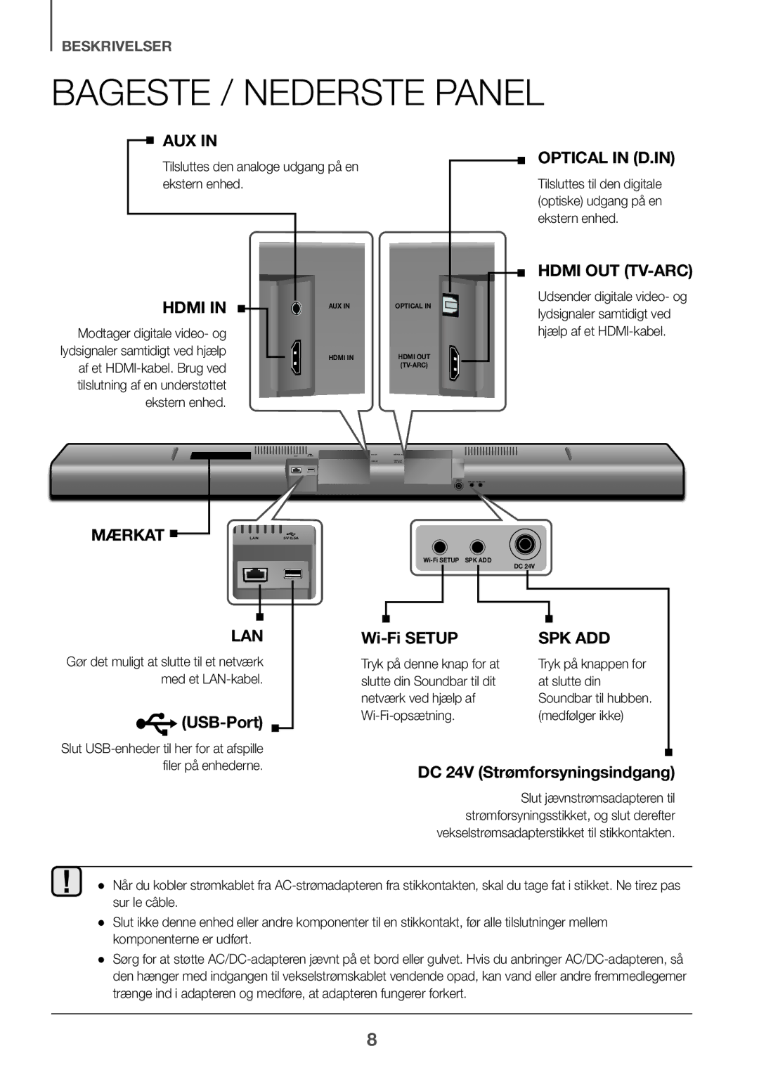 Samsung HW-J650/EN Bageste / Nederste Panel, Tilsluttes den analoge udgang på en ekstern enhed, Tryk på denne knap for at 