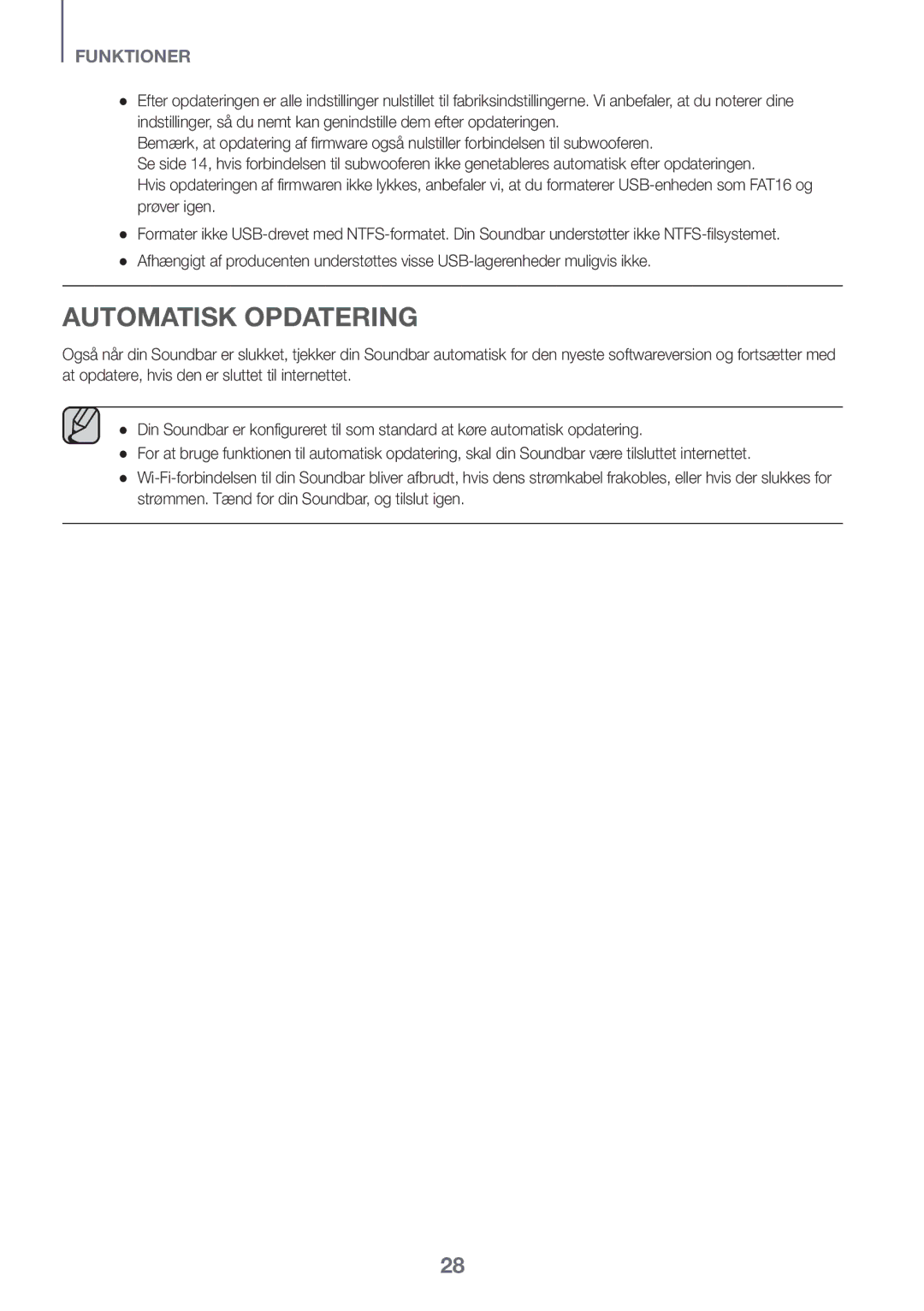 Samsung HW-J650/XN, HW-J650/EN, HW-J651/EN, HW-J651/ZF, HW-J661/XE, HW-J660/XE, HW-J651/XN manual Automatisk Opdatering 