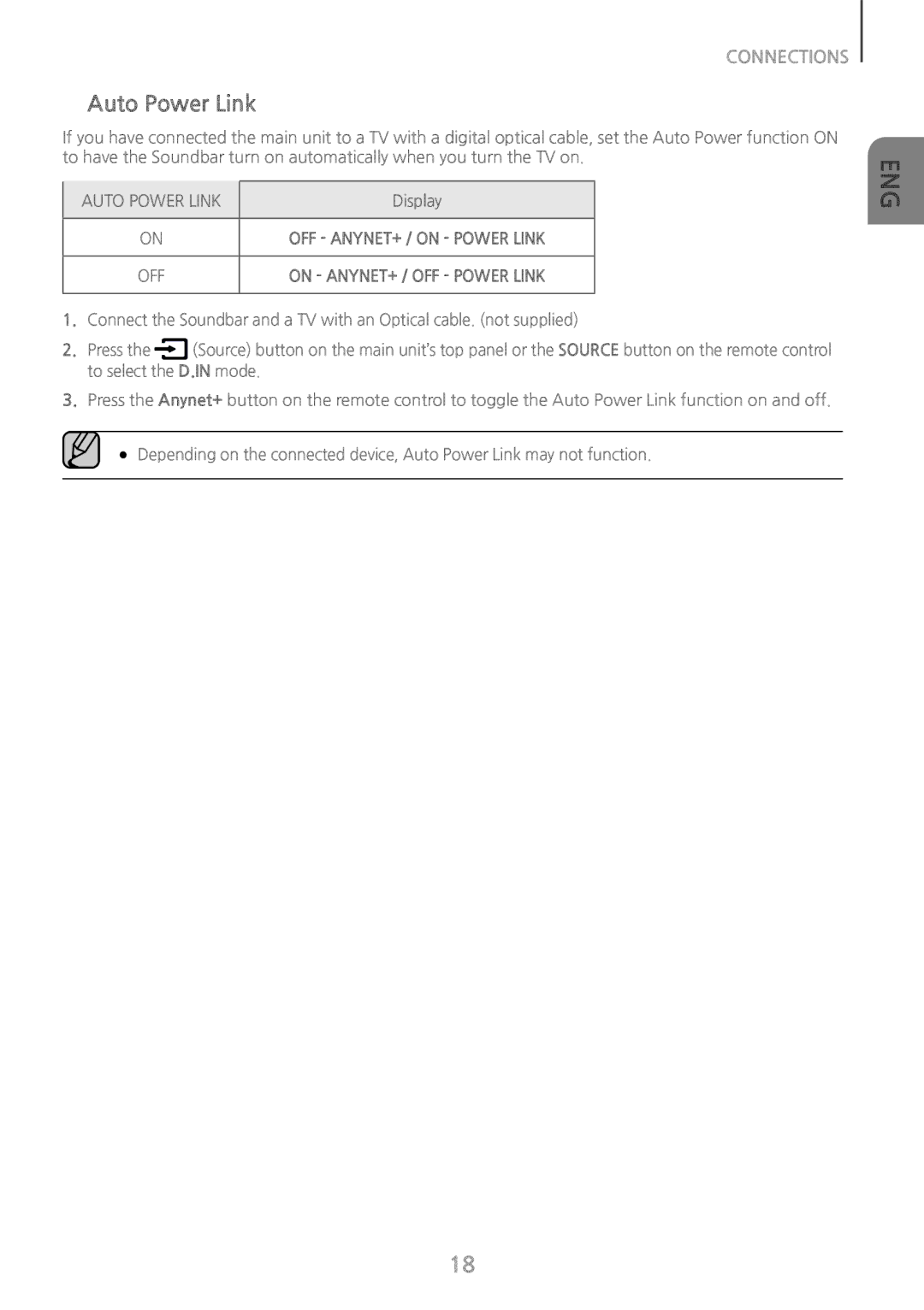 Samsung HW-J660/XE, HW-J650/EN, HW-J651/EN, HW-J651/ZF, HW-J661/XE, HW-J651/XN, HW-J650/XN manual ++Auto Power Link 