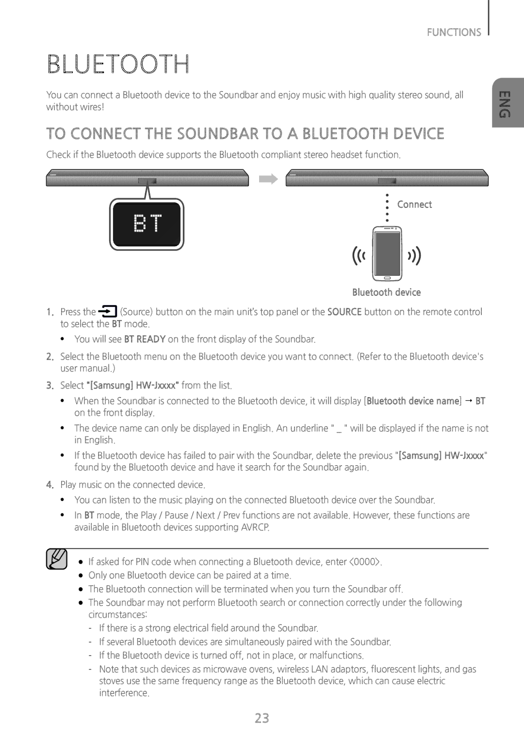 Samsung HW-J651/ZF, HW-J650/EN, HW-J651/EN manual To Connect the Soundbar to a Bluetooth Device, Connect Bluetooth device 