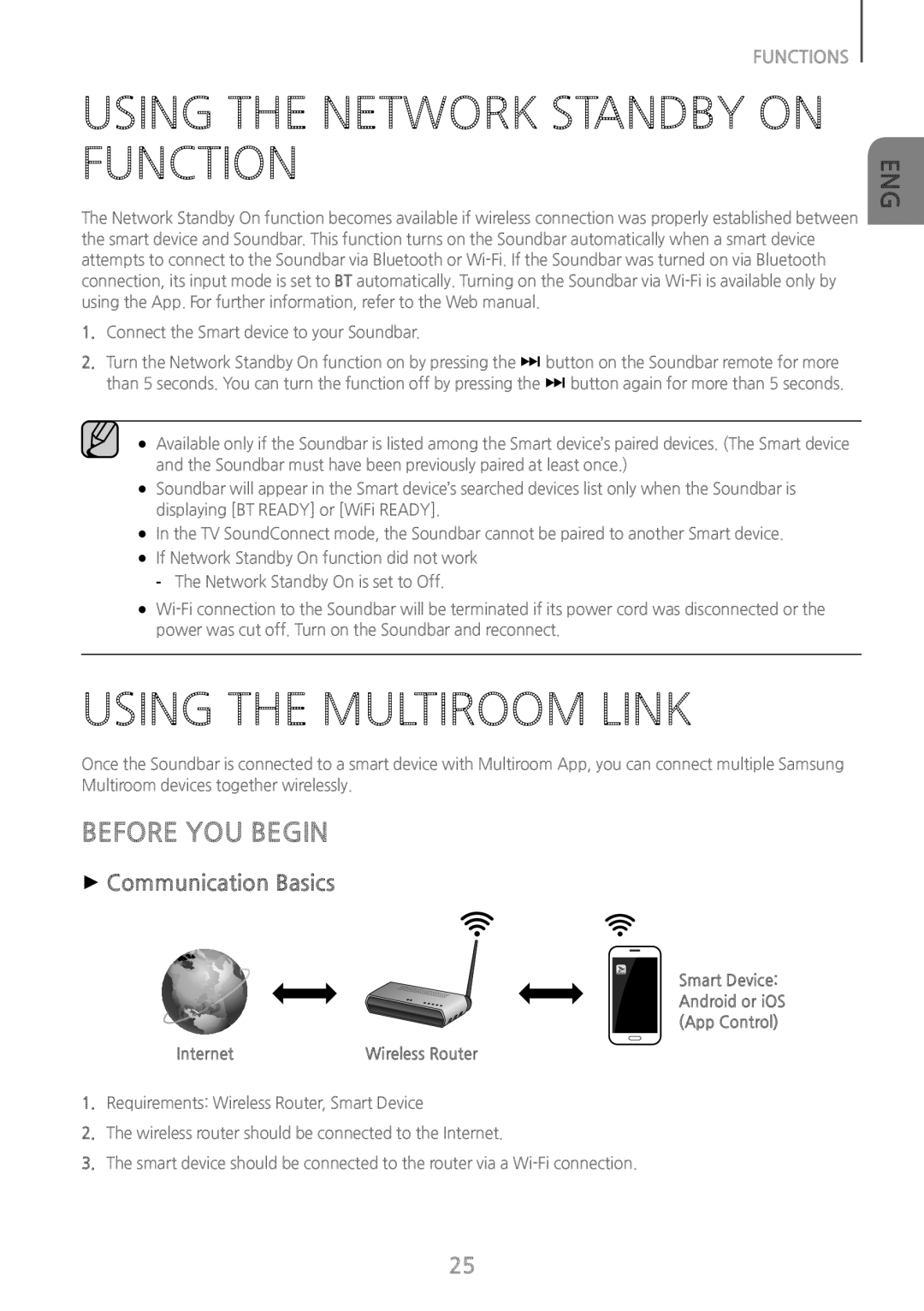 Samsung HW-J660/XE, HW-J650/EN Using the Network Standby on Function, Using the Multiroom Link, Before YOU Begin, Internet 