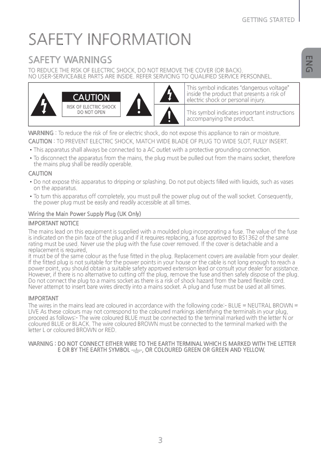 Samsung HW-J661/XE manual Safety Information, Safety Warnings, Wiring the Main Power Supply Plug UK Only, Important Notice 