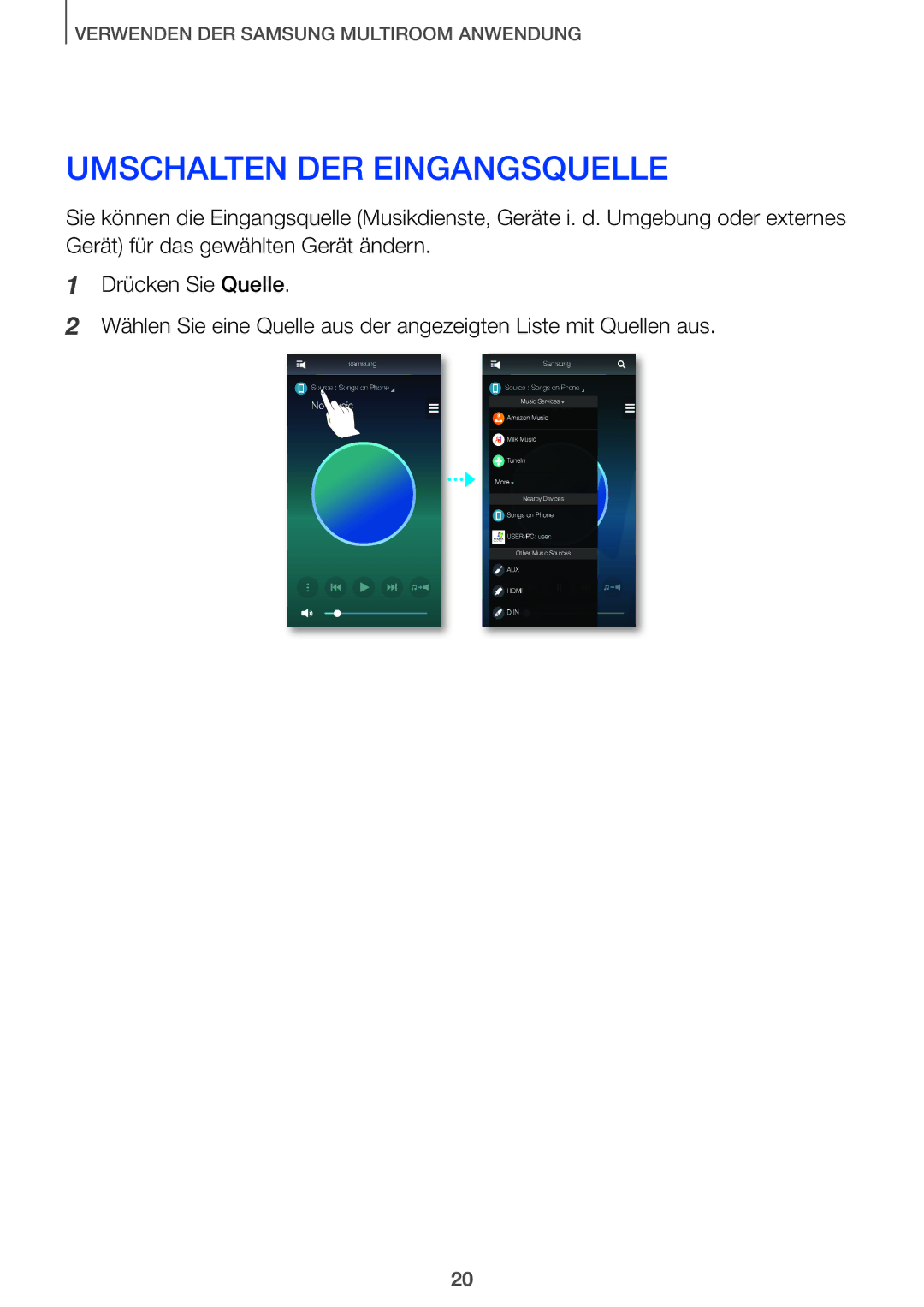 Samsung HW-J650/EN, HW-J651/EN manual Umschalten DER Eingangsquelle 