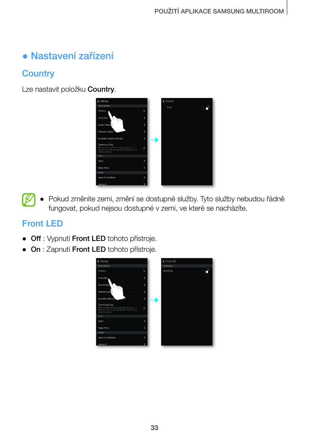 Samsung HW-J651/EN, HW-J650/EN manual Nastavení zařízení, Country 