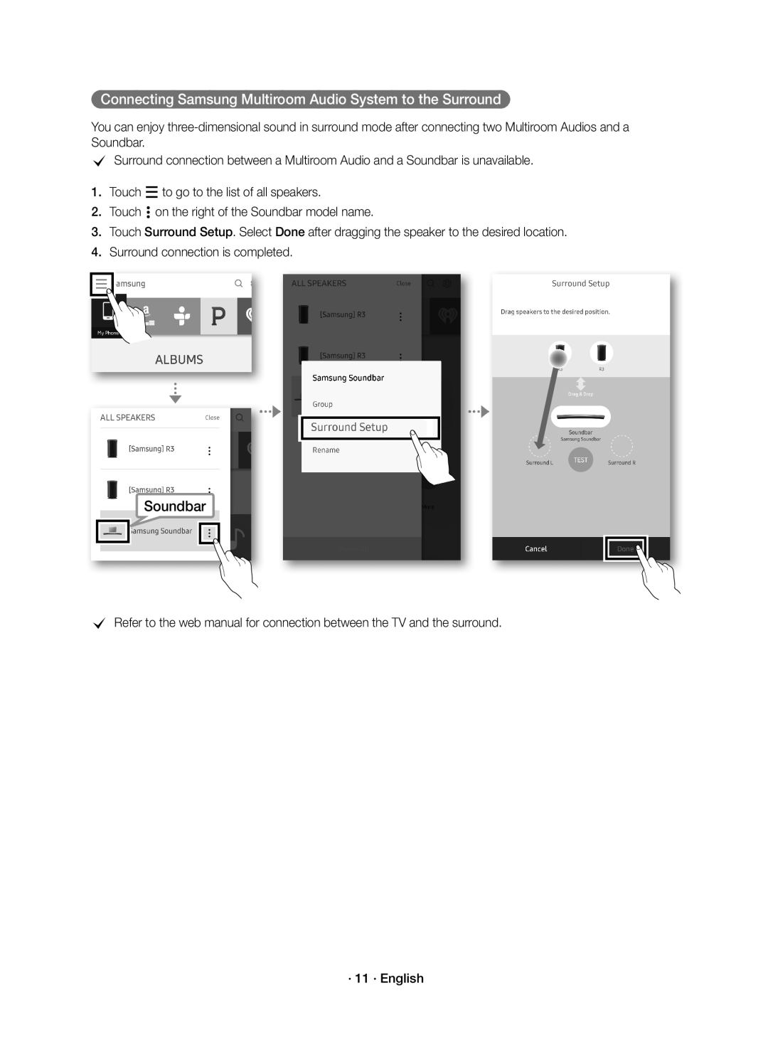 Samsung HW-J6510R/XE, HW-J6511R/XE manual Connecting Samsung Multiroom Audio System to the Surround 