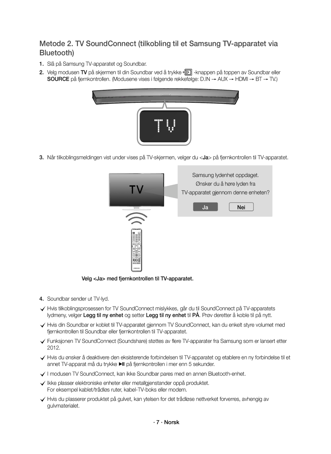 Samsung HW-J6511R/XE, HW-J6510R/XE manual Slå på Samsung TV-apparatet og Soundbar, JaNei 